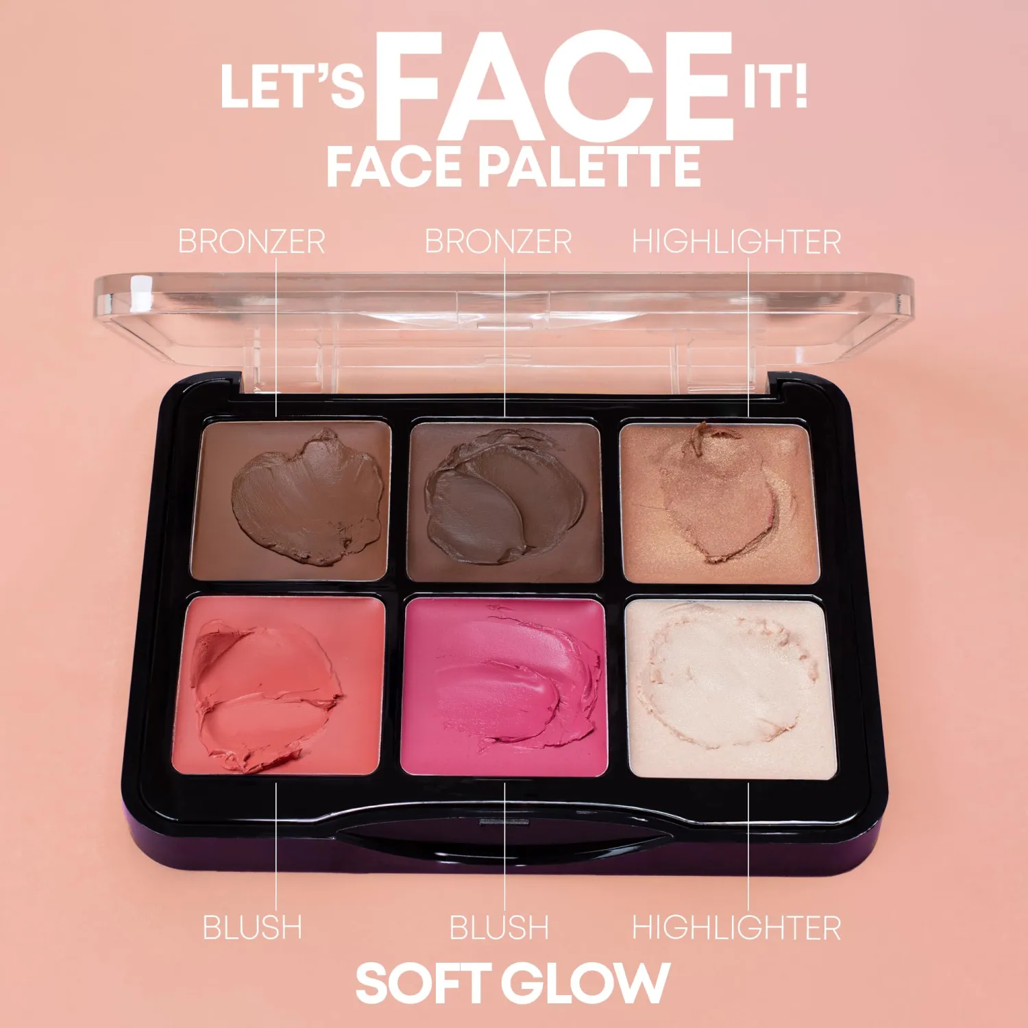 W7 Let’s Face It Cream Face Palette – Light Soft Glow - 6-Pan Bronzer, Blush & Highlight Palette - Creamy, Blendable Face Makeup