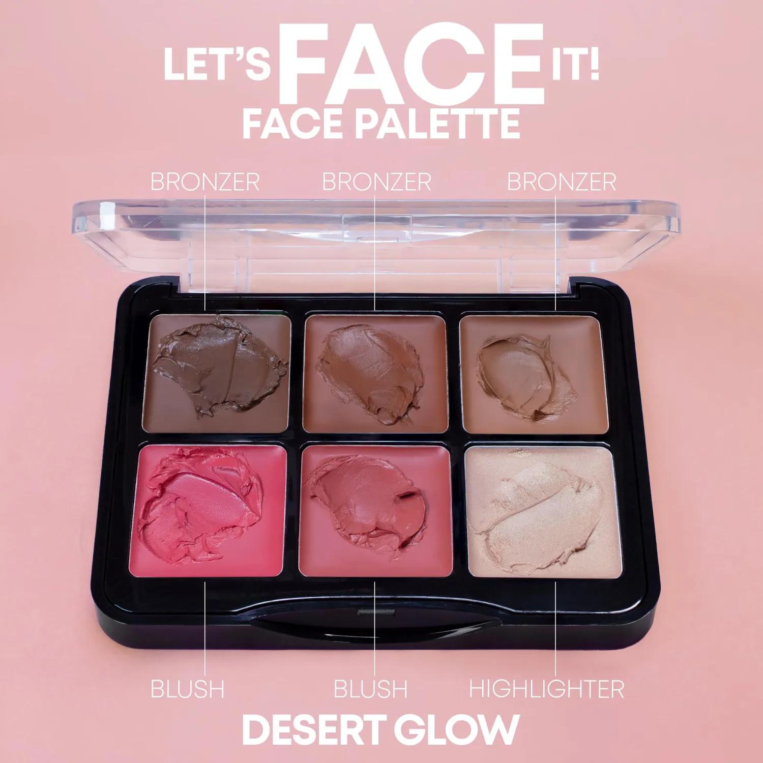 W7 Let’s Face It Cream Face Palette – Deep Desert Glow - 6-Pan Bronzer, Blush & Highlight Palette - Creamy, Blendable Face Makeup