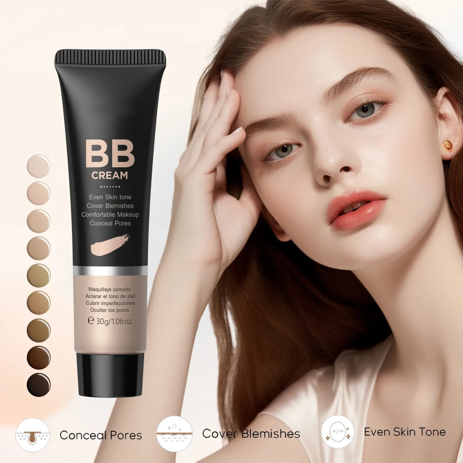 Hydrating BB Cream Tinted Moisturizer, 9Colors Full-Coverage Foundation & Concealer, Brighten Skin Tone & Cover Pores, Oil Control & Cover Flaws, Natural Finish for All Skin Types,160 Light