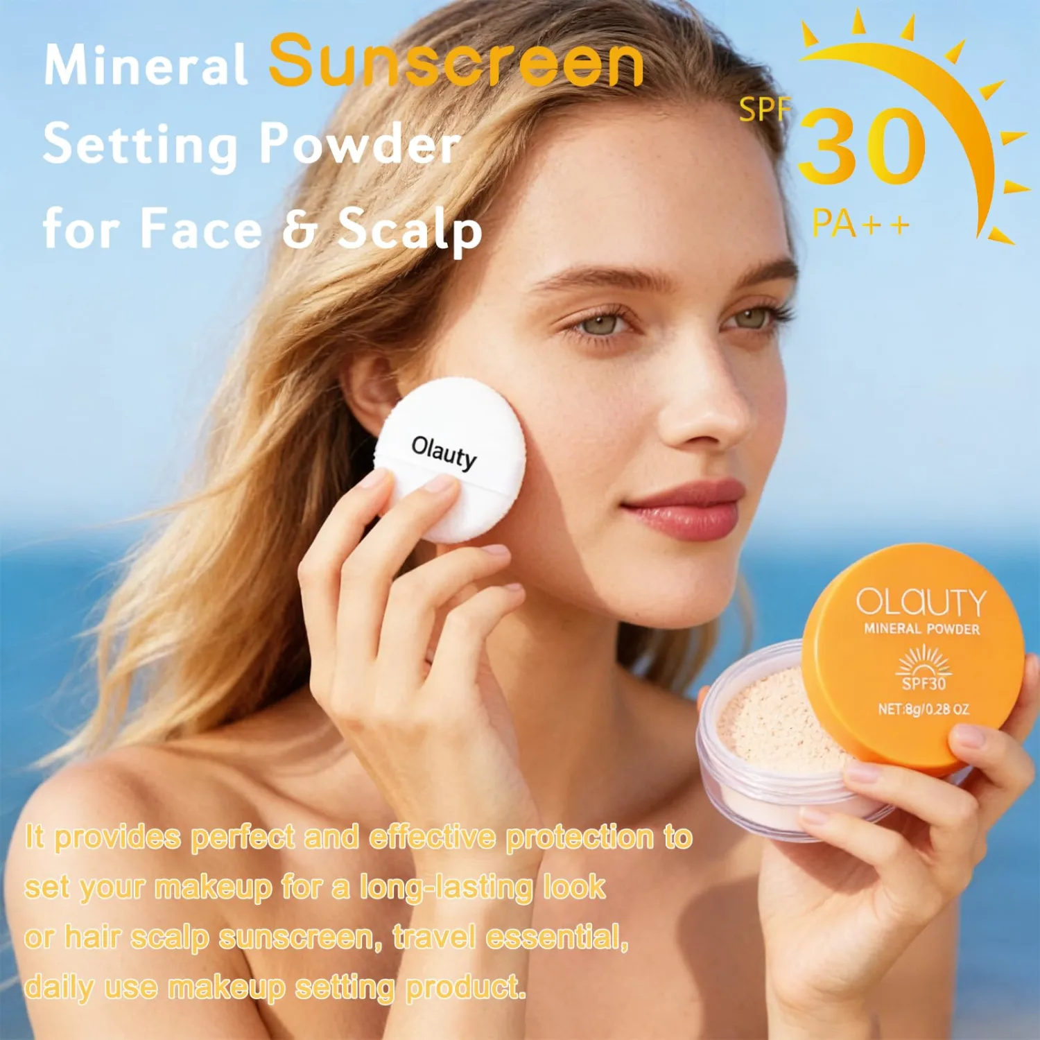 Mineral Powder Foundation for Face & Scalp, SPF 30, Translucent Loose Setting Powder Sunscreen Foundation Makeup,Matte Oil Control Natural Finishing Face Powder,Lightweight,Long-Lasting (#02 Medium)