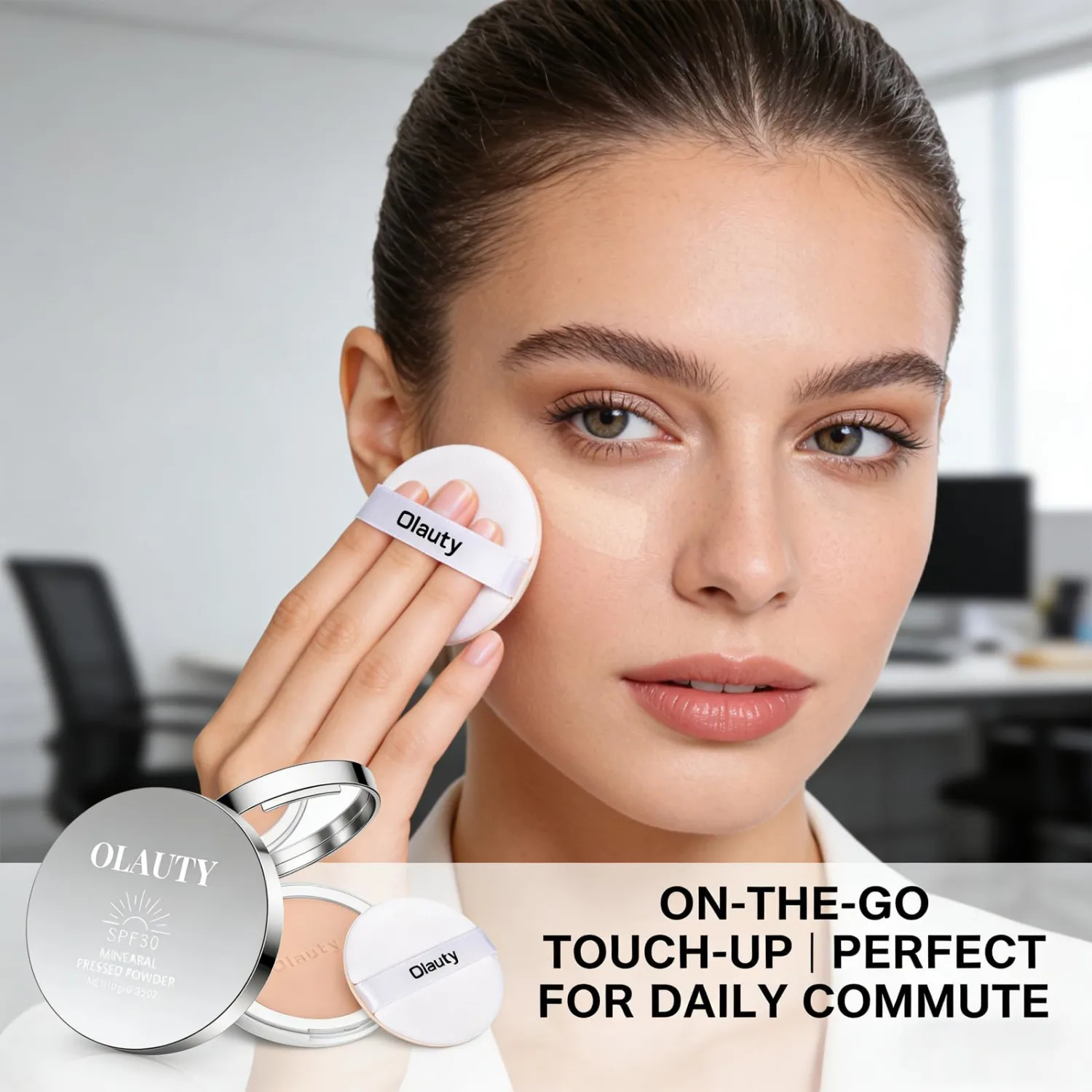 Mineral Powder Foundation with SPF 30+, 4-in-1 Mineral Sunscreen Pressed Powder for Face, Concealer & Finishing Compact Powder Makeup, Light-to-Medium Full Coverage, Matte Oil Control（#2 Porcelain）