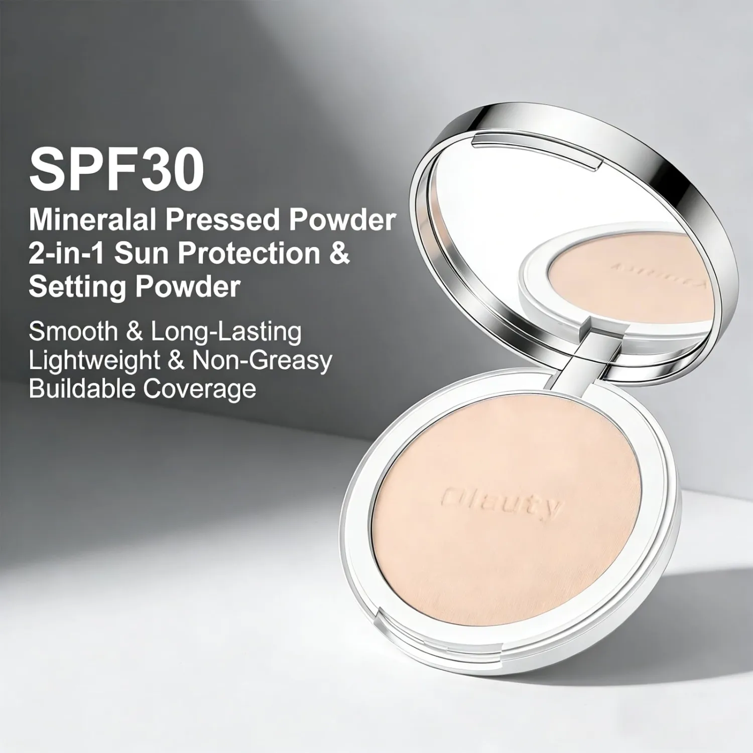 Mineral Powder Foundation with SPF 30+, 4-in-1 Mineral Sunscreen Pressed Powder for Face, Concealer & Finishing Compact Powder Makeup, Light-to-Medium Full Coverage, Matte Oil Control（#2 Porcelain）