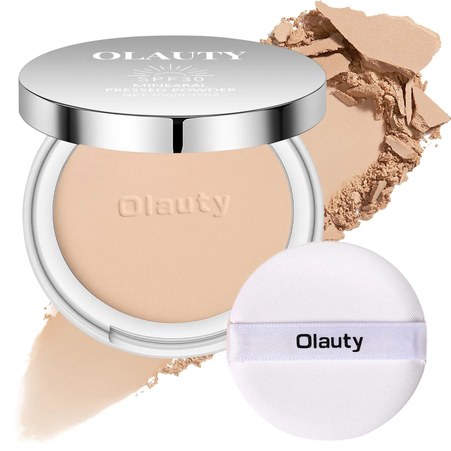 Mineral Powder Foundation with SPF 30+, 4-in-1 Mineral Sunscreen Pressed Powder for Face, Concealer & Finishing Compact Powder Makeup, Light-to-Medium Full Coverage, Matte Oil Control（#2 Porcelain）