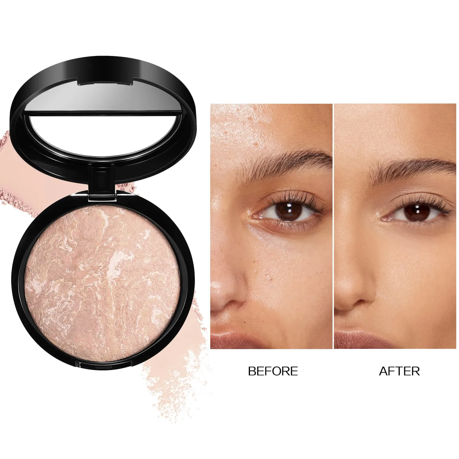 AKARY Baked Powder Foundation, Oil Control Correcting Powder Foundation, Buildable Light to Medium Coverage - Demi-Matte Natural Flawless Finish Smooth Lightweight, 02 Fair