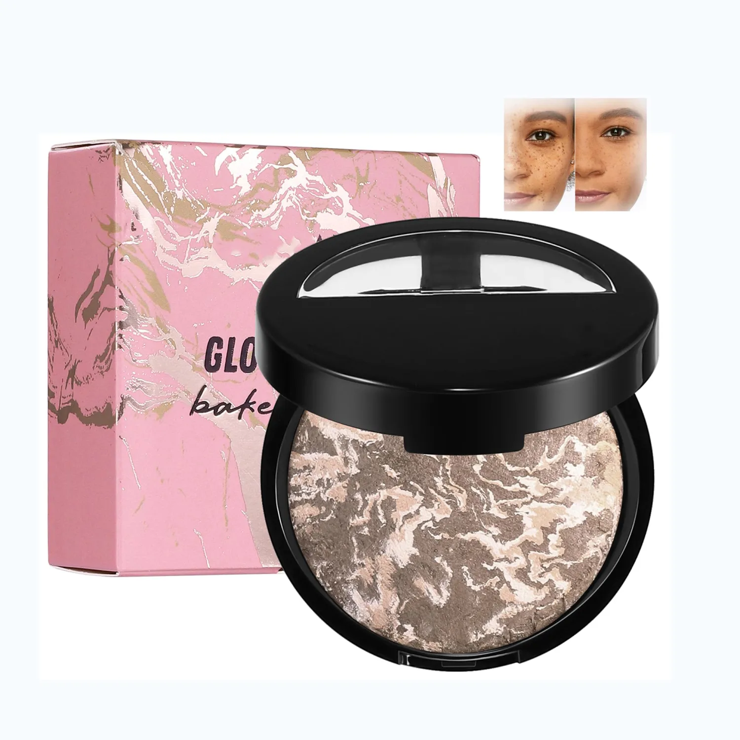 AKARY Baked Powder Foundation, Oil Control Correcting Powder Foundation, Buildable Light to Medium Coverage - Demi-Matte Natural Flawless Finish Smooth Lightweight, 06 Deep