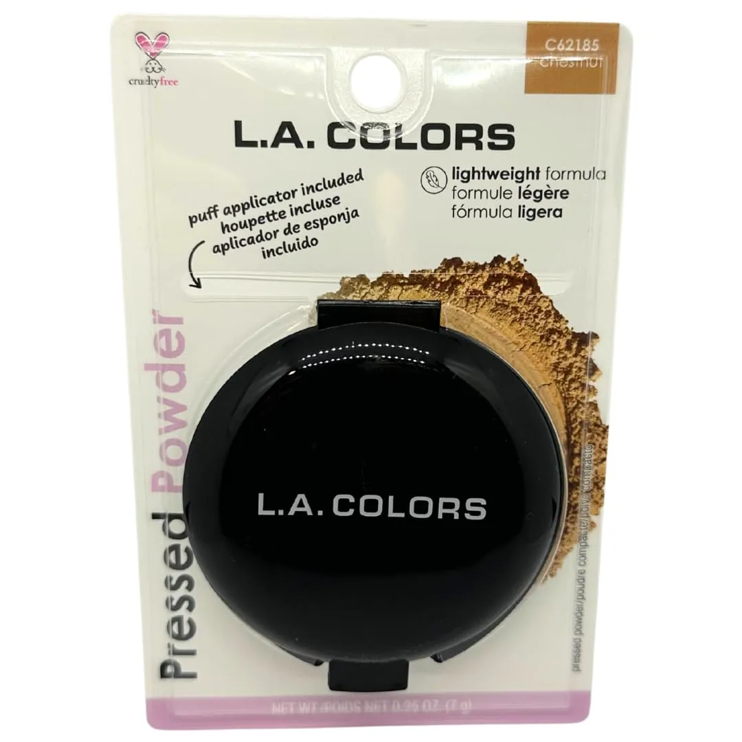 LA Colors Pressed Powder Compact – Matte Shine Control Face Powder with Mirror & Applicator – Smooth Natural Finish – Chestnut