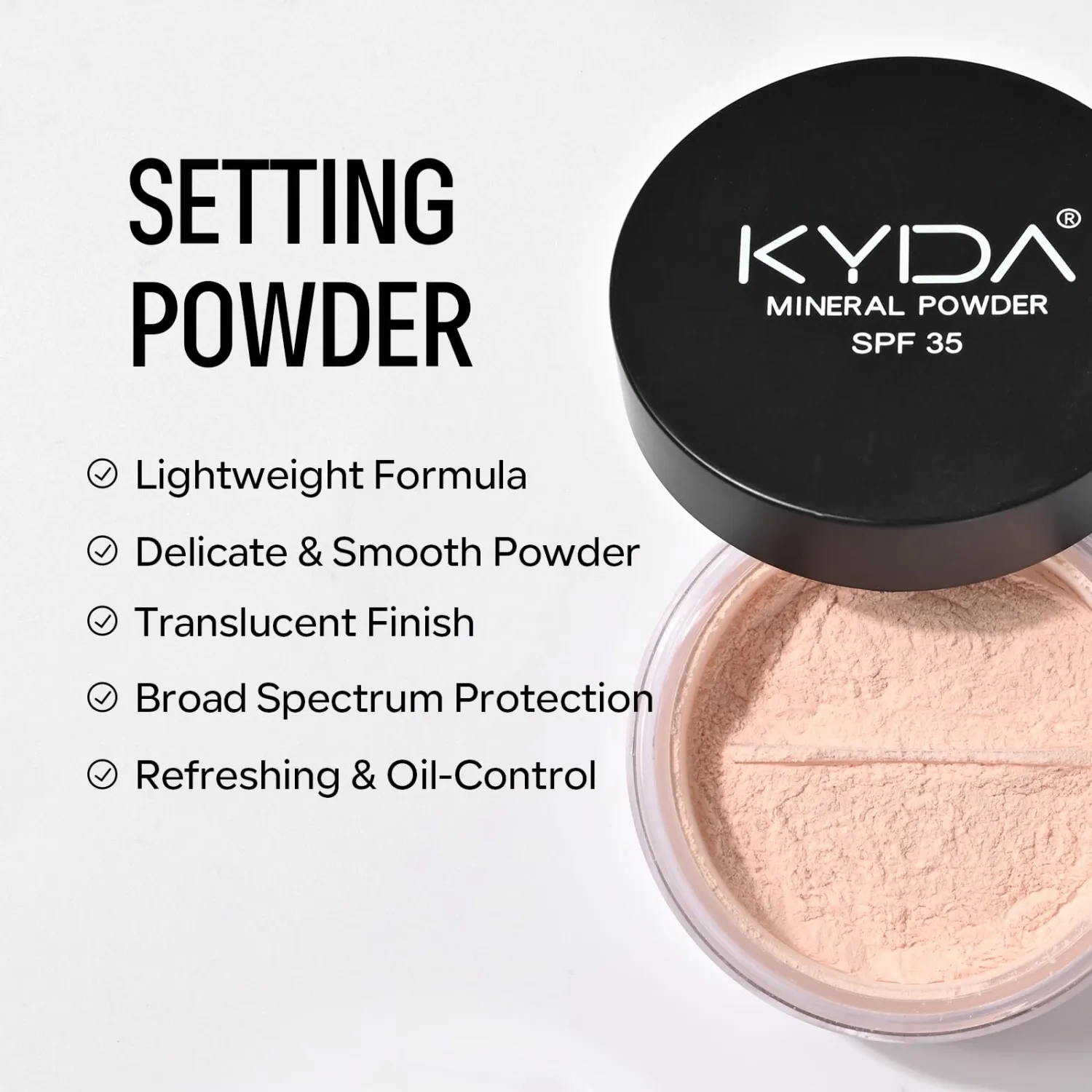 Mineral Setting Powder, SPF 35 Translucent Loose Powder with Micro-fine Pear, Weightless and Oil Control, Blurring Finishing, Extend Base Makeup Face Sunscreen Powder-Veil Translucent, 0.28oz