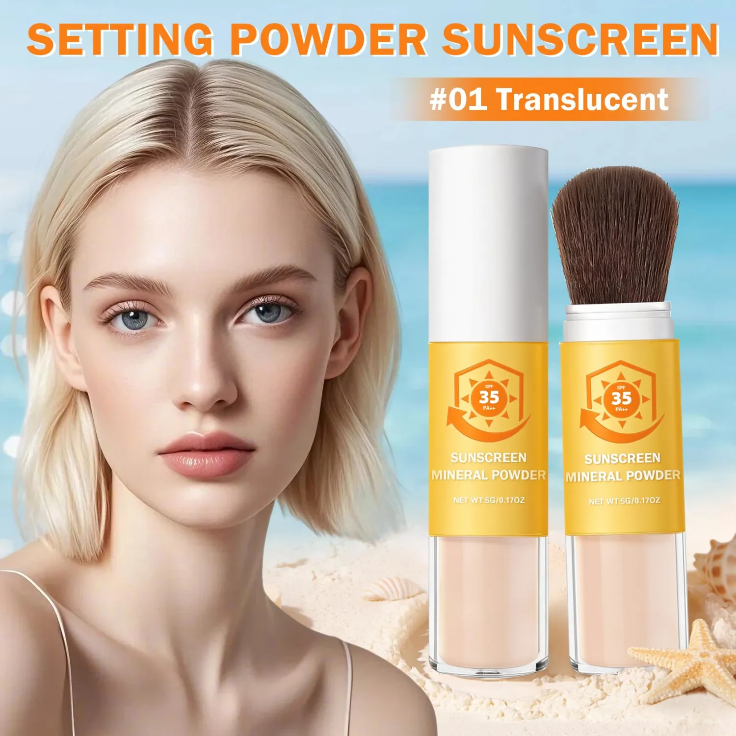 Mineral Sunscreen Powder for Face,SPF 35,Natural Breathable,Oil Control Long Lasting Powdered Sunscreen,Translucent Powder Setting Powder Makeup （01 Translucent）