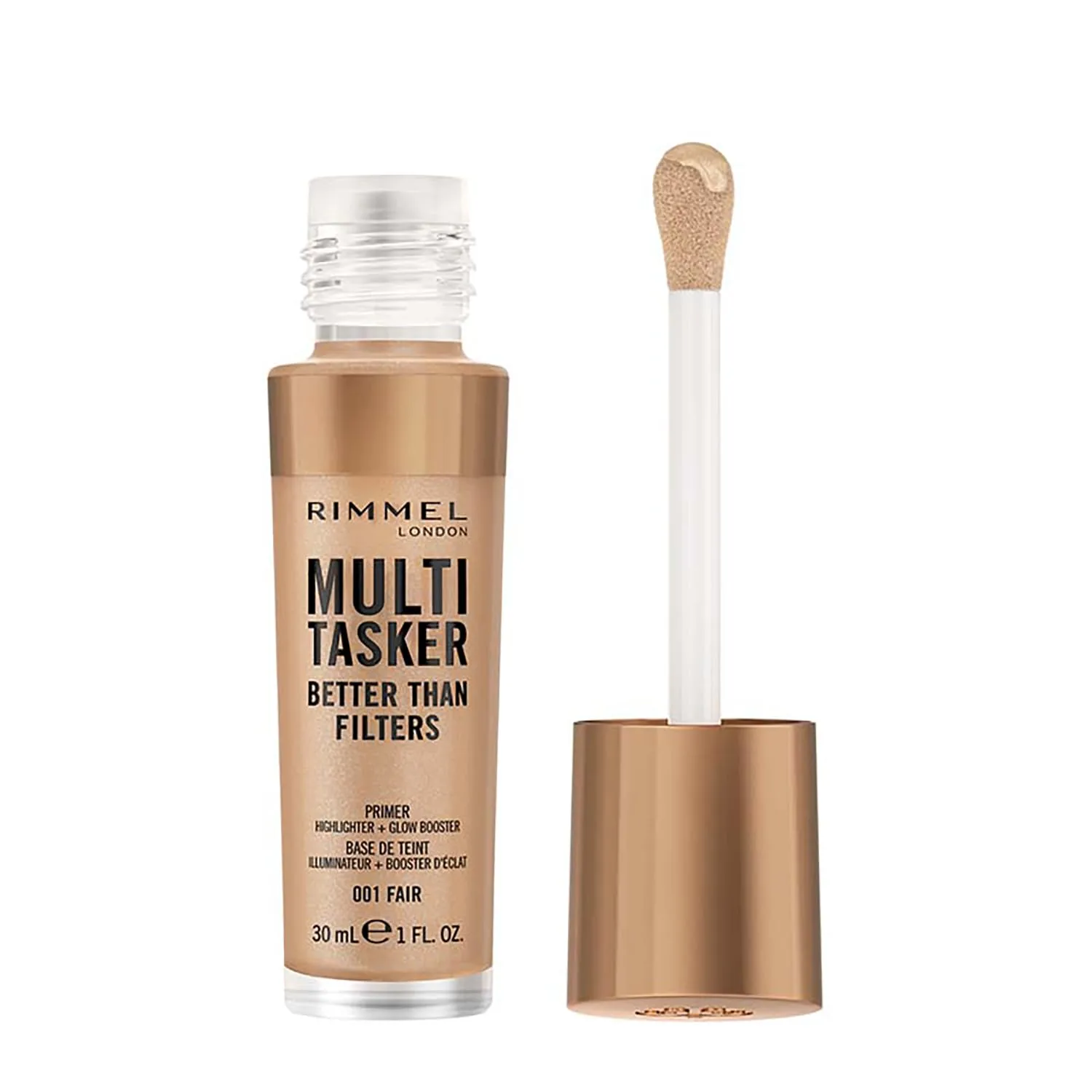 Rimmel Multi-Tasker Better Than Filters, 002 Fair Light, Face Primer, Glow Booster and Highlighter, Vegan Formula, Anti-Ageing Benefits, Light-Reflecting Pigments, Giant Soft-Touch Wand, 1oz