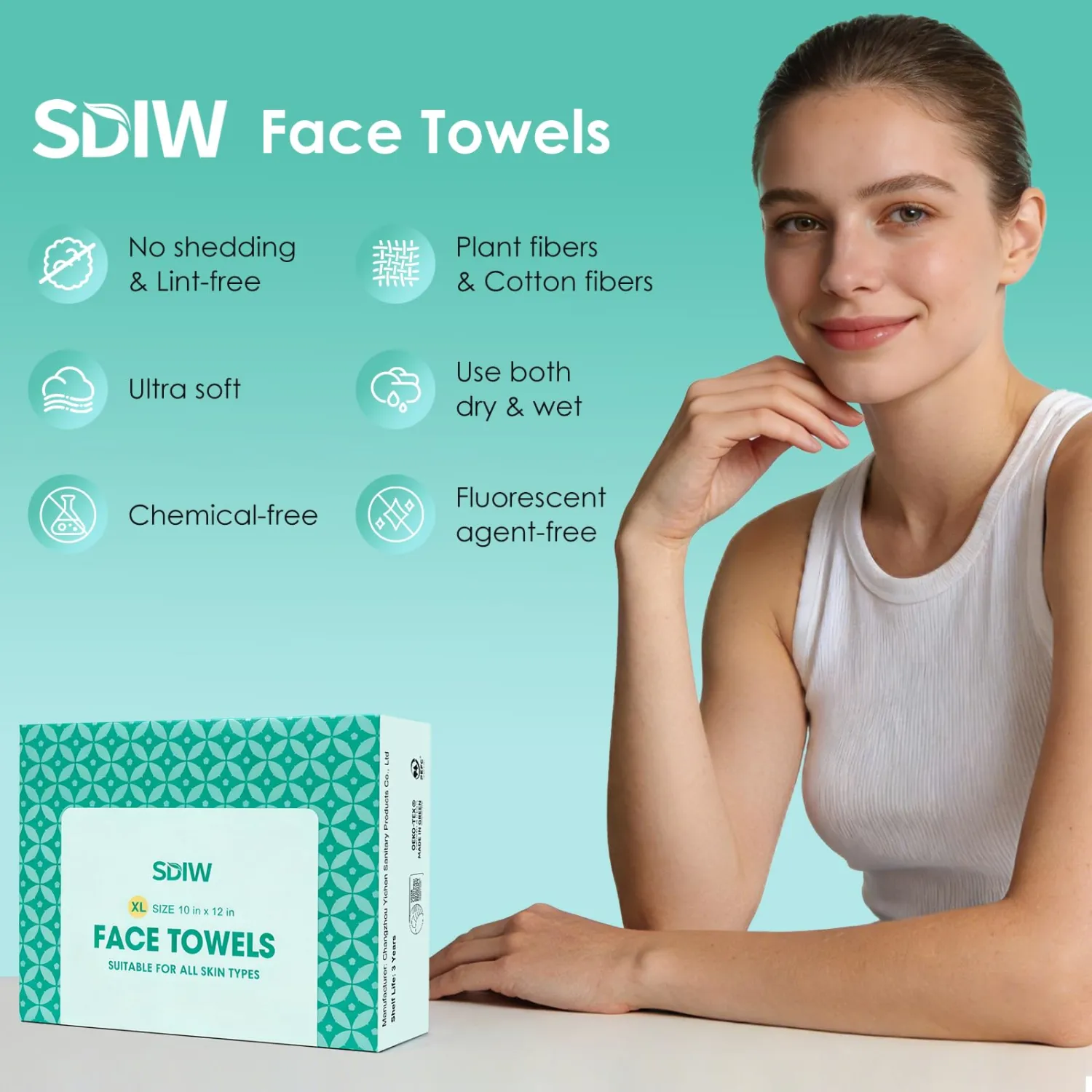 Face Towels 10"×12", XL Disposable Facial Towels, Extra Thick Clean Face Towelettes, Ultra Soft Makeup Remover Dry Wipes for Sensitive Skin, Cleansing, Travel, 15 Count