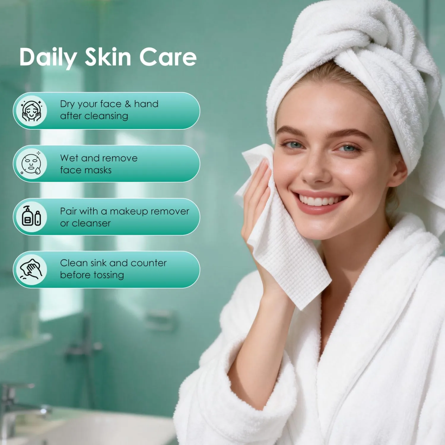 Face Towels 10"×12", XL Disposable Facial Towels, Extra Thick Clean Face Towelettes, Ultra Soft Makeup Remover Dry Wipes for Sensitive Skin, Cleansing, Travel, 15 Count