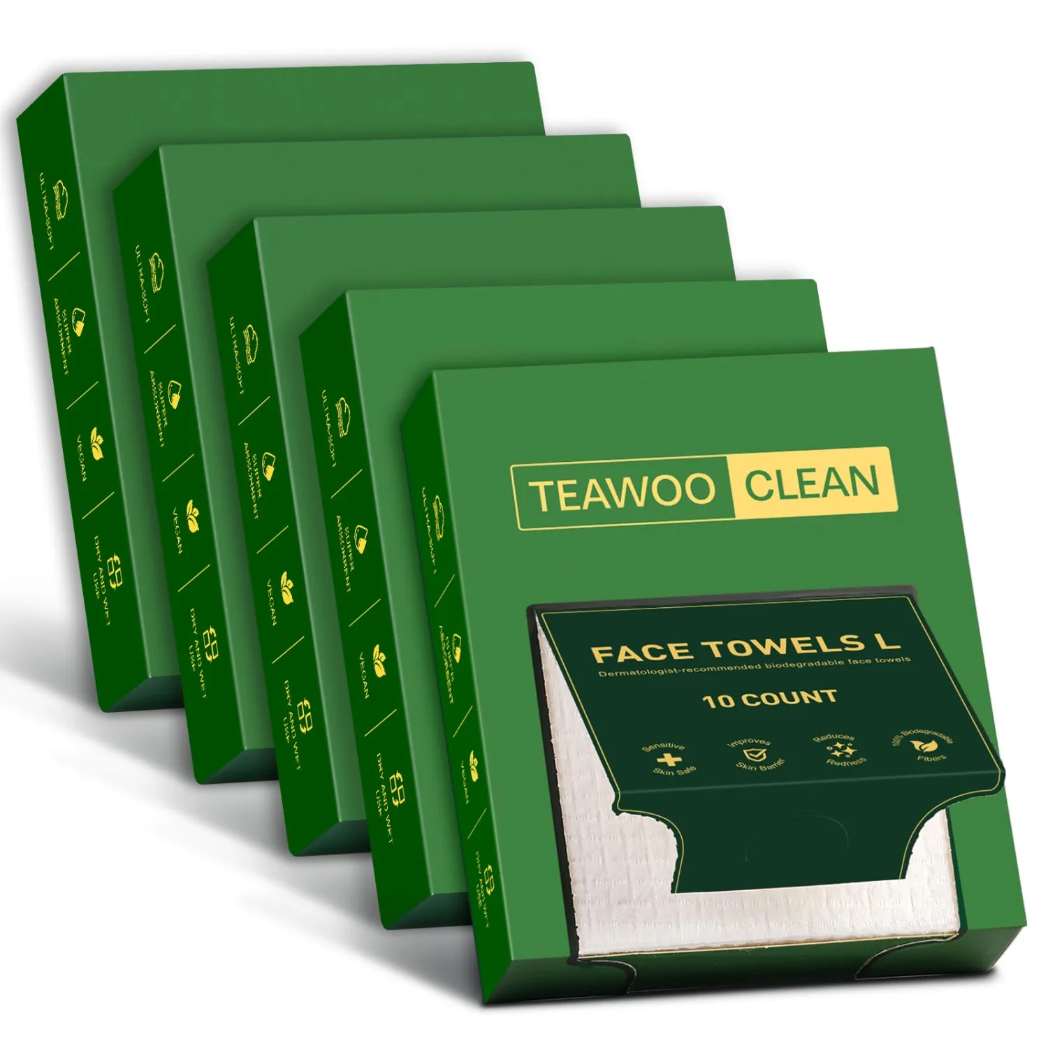 TEAWOO Face Towels Disposable, 100% Viscose Fiber Double-Sided Facial Towelettes, Soft Thick Lint-Free Makeup Remover Wipes for Sensitive Skin, 5 Travel Pack 50 Count