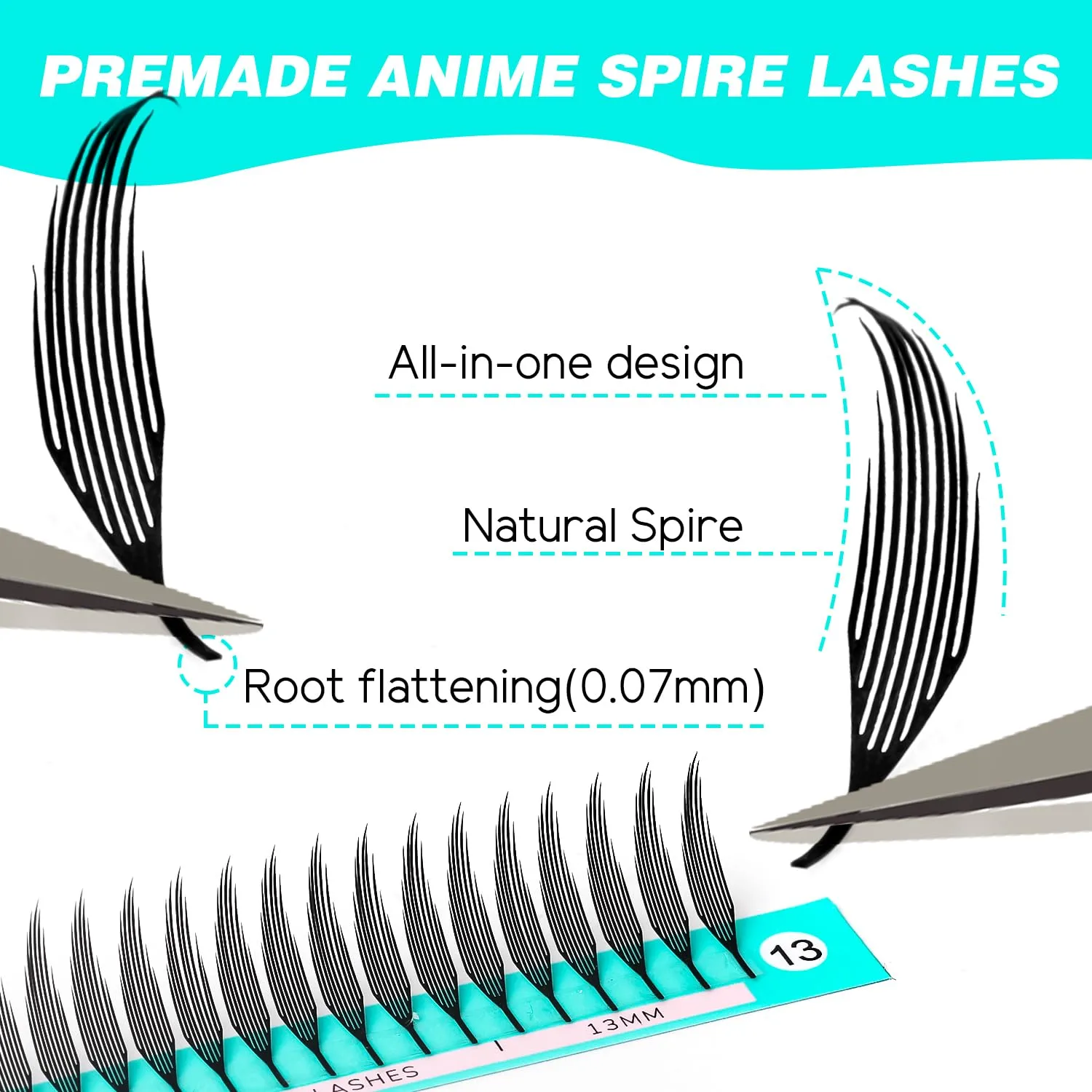VAVALASH Premade Anime Spire Lash Extensions,Comic Chunk Lashes 0.07 C/D Curl, Matte Black Manga Lash Look Eyelash Extensions,Professional Salon Use Premade Spire Lashes(0.07-C-17mm)