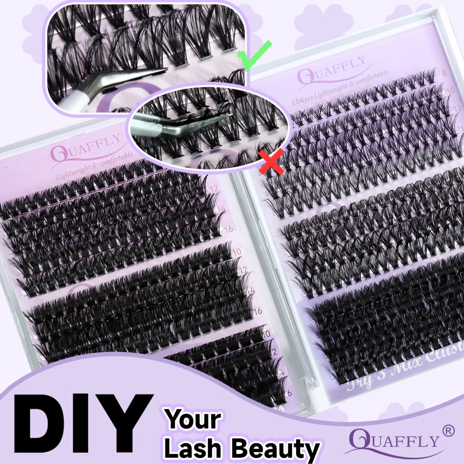 Lash Extension Kit 8-16mm D Curl 6 styles Individual Lashes Wispy False Eyelashes with Lash Bond&Seal Tweezer and Brush for Self Application at Home (6 styles lashes kit)