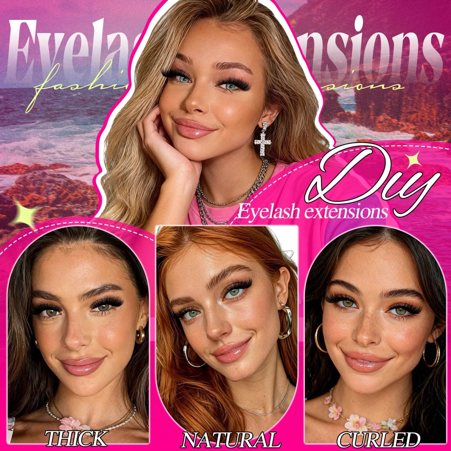 640Pcs Natural Lash Clusters Kit, 10-16mm DIY Lash Extension Wispy Fluffy Manga, 30D+40D+60D+80D D Curl Volume False Eyelashes Clusters Waterproof with Glue Bond and Seal, Tweezers, Brush