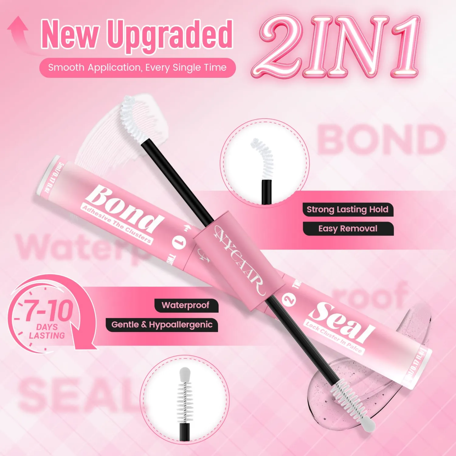 Lash Clusters Glue White Bond and Seal for Eyelash Clusters Latex-Free Waterproof Lash Glue Long-Lasting Eyelashes Bond Strong Hold Eyelash Cluster Adhesive for 72 Hours（White,10ml）