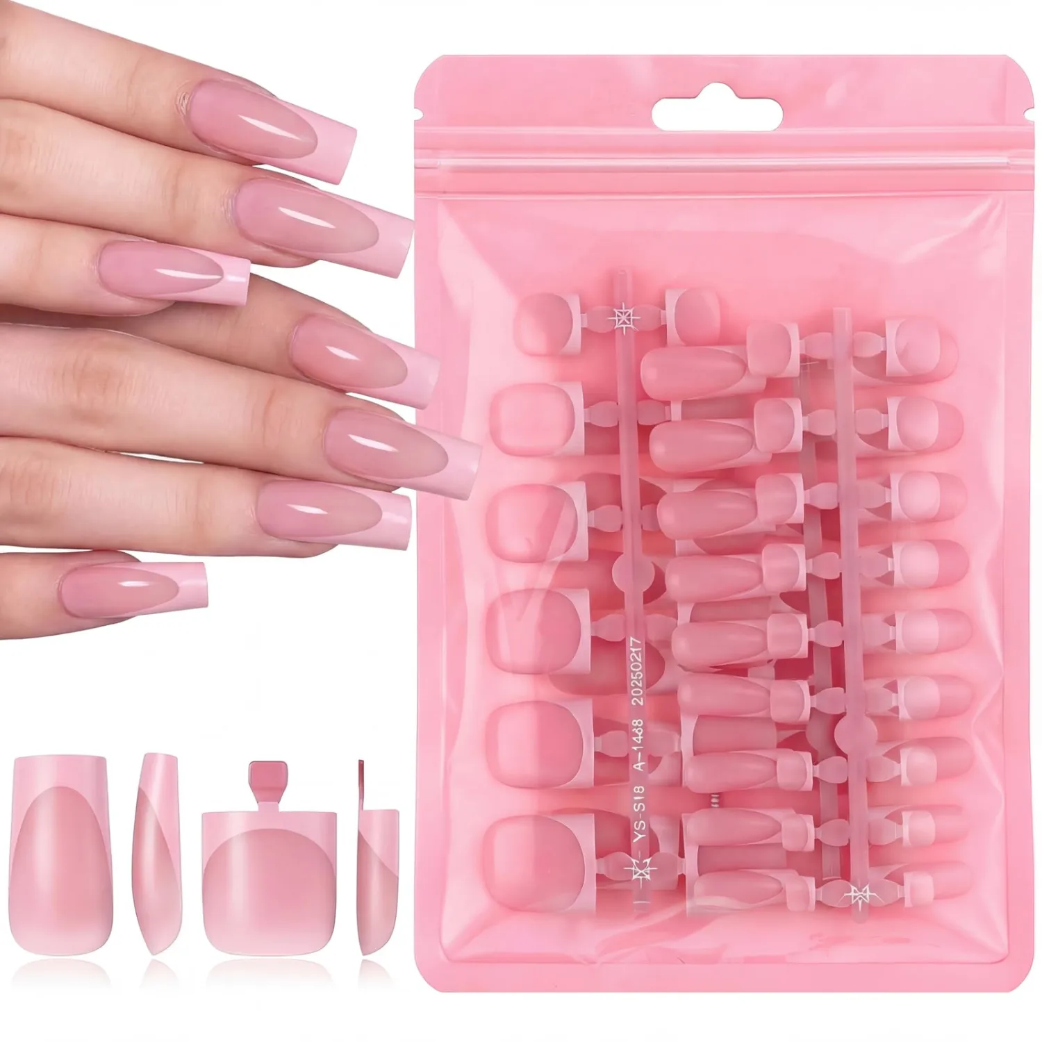 60 Pcs Pink French Tip Press on Nails, Medium Square Fake Toenails, Pink Full Cover Toe Nail Press On, Glue on Acrylic Full Cover False Nail for Women Manicure
