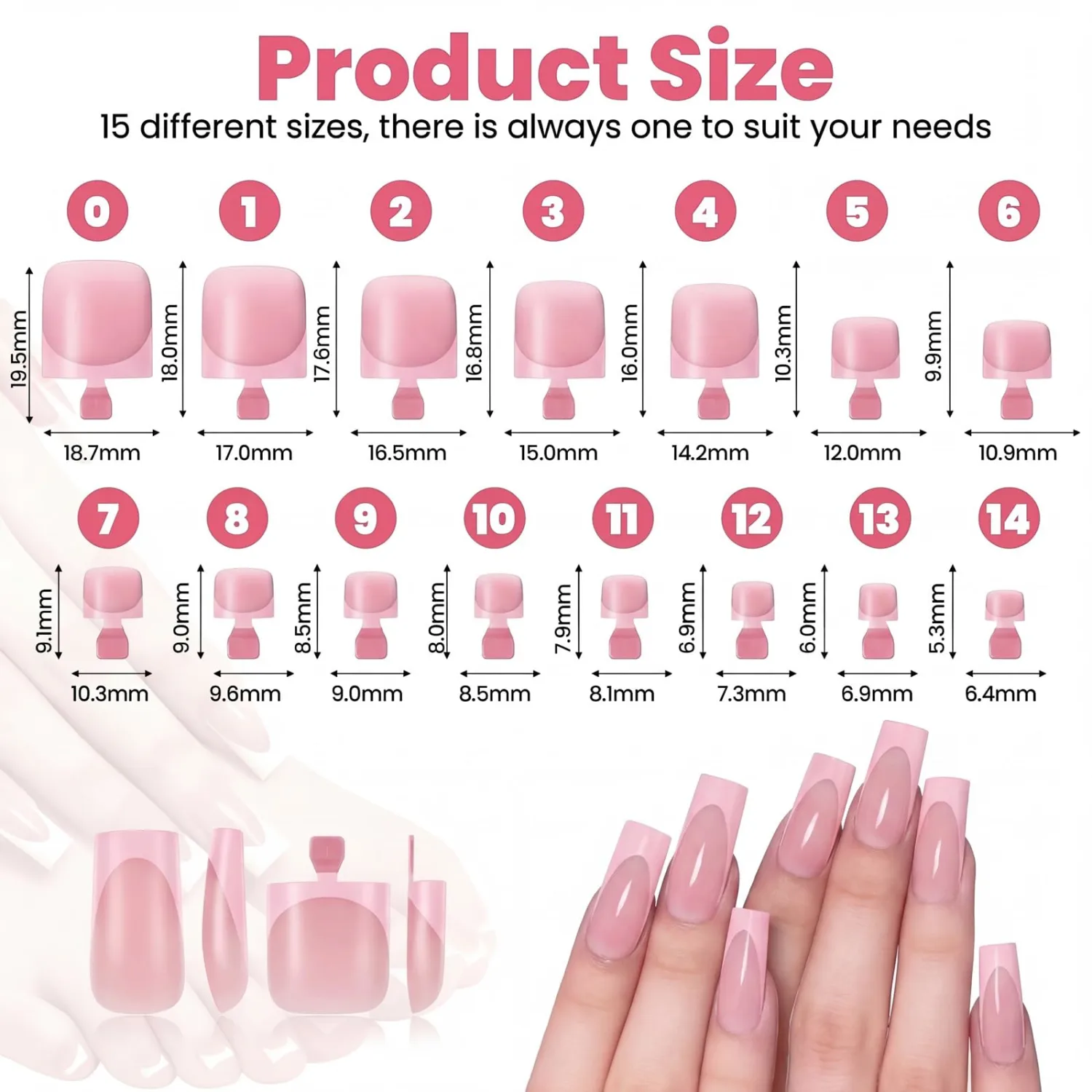 60 Pcs Pink French Tip Press on Nails, Medium Square Fake Toenails, Pink Full Cover Toe Nail Press On, Glue on Acrylic Full Cover False Nail for Women Manicure