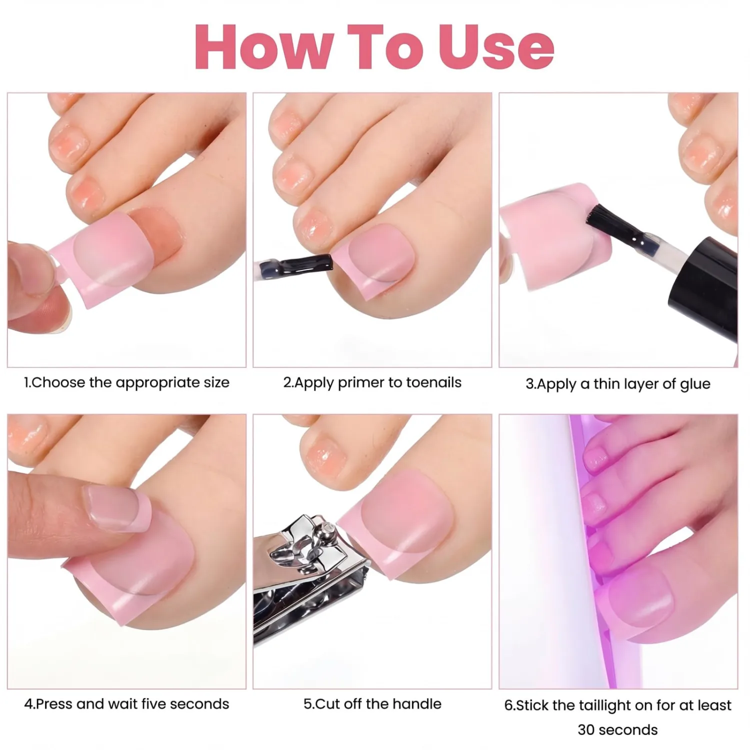 60 Pcs Pink French Tip Press on Nails, Medium Square Fake Toenails, Pink Full Cover Toe Nail Press On, Glue on Acrylic Full Cover False Nail for Women Manicure