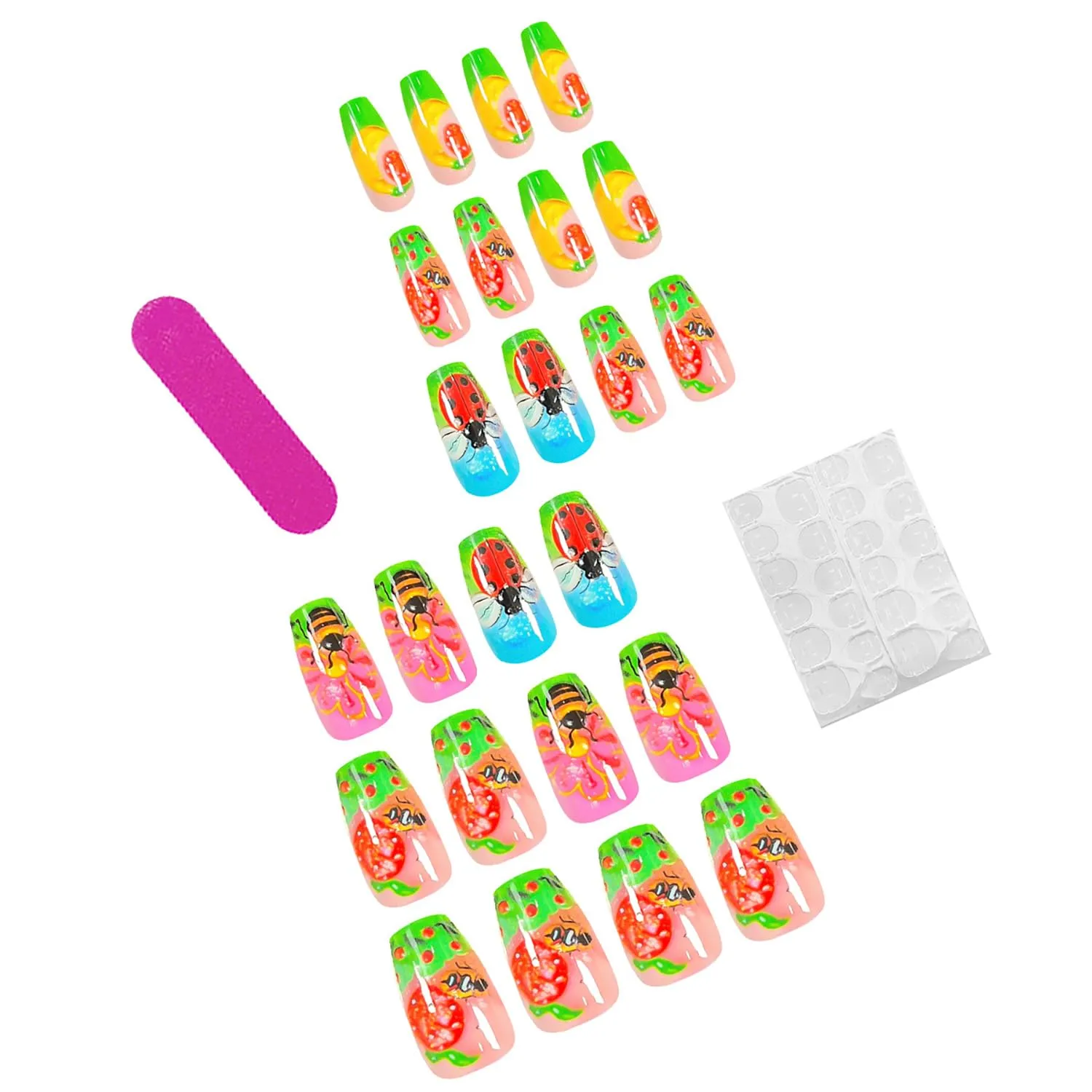 Onsdag Press on Square Nails Medium Length Glossy Full Cover Acrylic False Nails with Designs Artificial Square Shaped Fake Nails with Charms Glue ons Nails Stick on Fingernails for Women（YLW886）