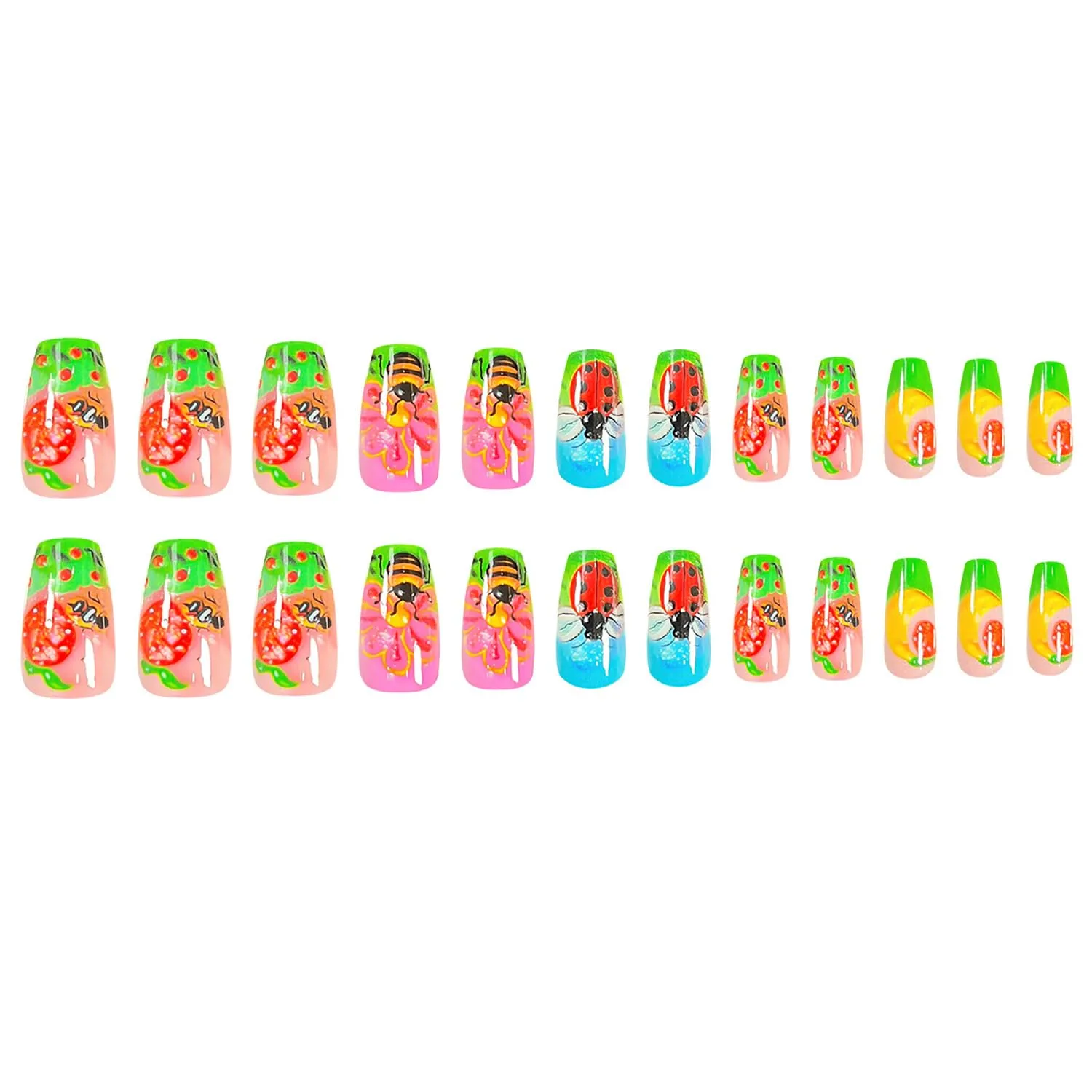 Onsdag Press on Square Nails Medium Length Glossy Full Cover Acrylic False Nails with Designs Artificial Square Shaped Fake Nails with Charms Glue ons Nails Stick on Fingernails for Women（YLW886）