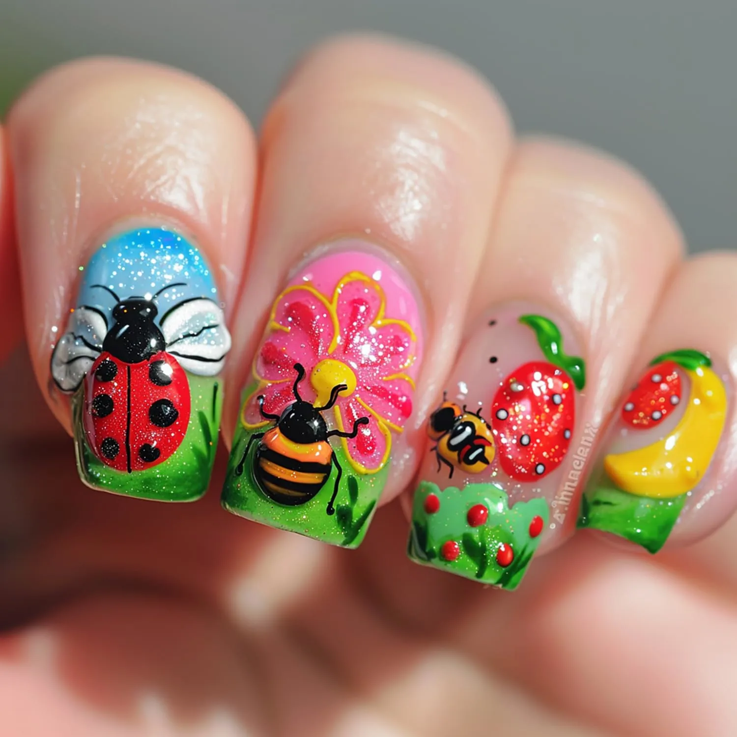 Onsdag Press on Square Nails Medium Length Glossy Full Cover Acrylic False Nails with Designs Artificial Square Shaped Fake Nails with Charms Glue ons Nails Stick on Fingernails for Women（YLW886）