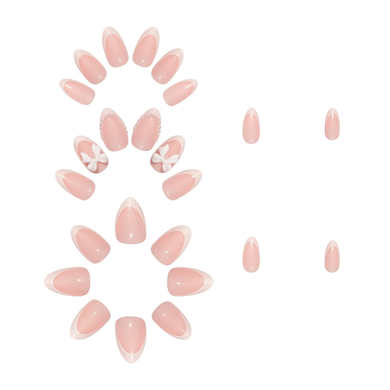 24Pcs French Tip Press On Nails Short Almond Bow Fake Nails with Pearl Designs White French Tip False Nails Reusable Artificial Nails Reusable Bow Acrylic Nails Full Cover French False Nails for Women