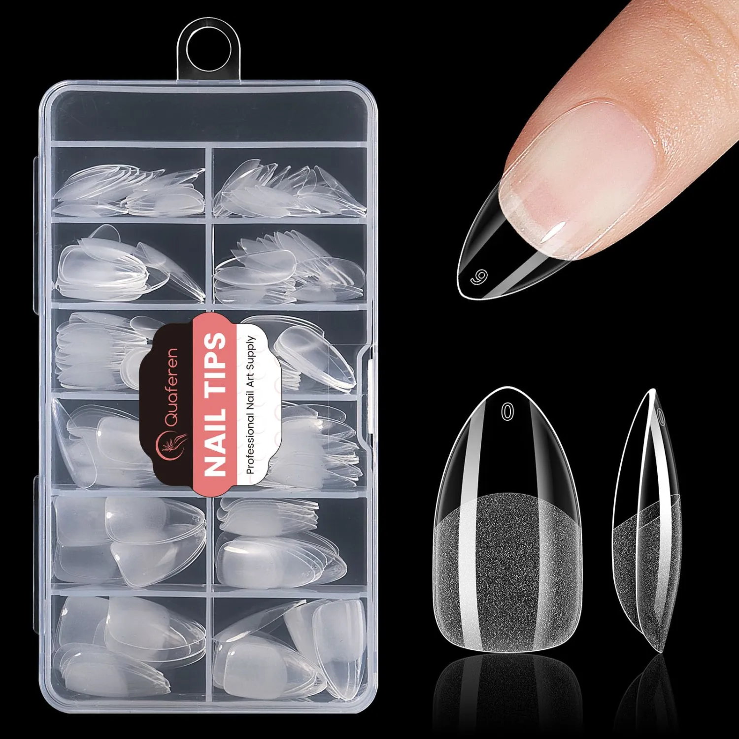 Quaferen Almond Nail Tips Medium: 240pcs Pre-shape Acrylic Fake Nails Tips Almond Shape - 12 Sizes Soft Gel Full Cover Clear Gelly Press on False Tip for Nail Extension Salon Home