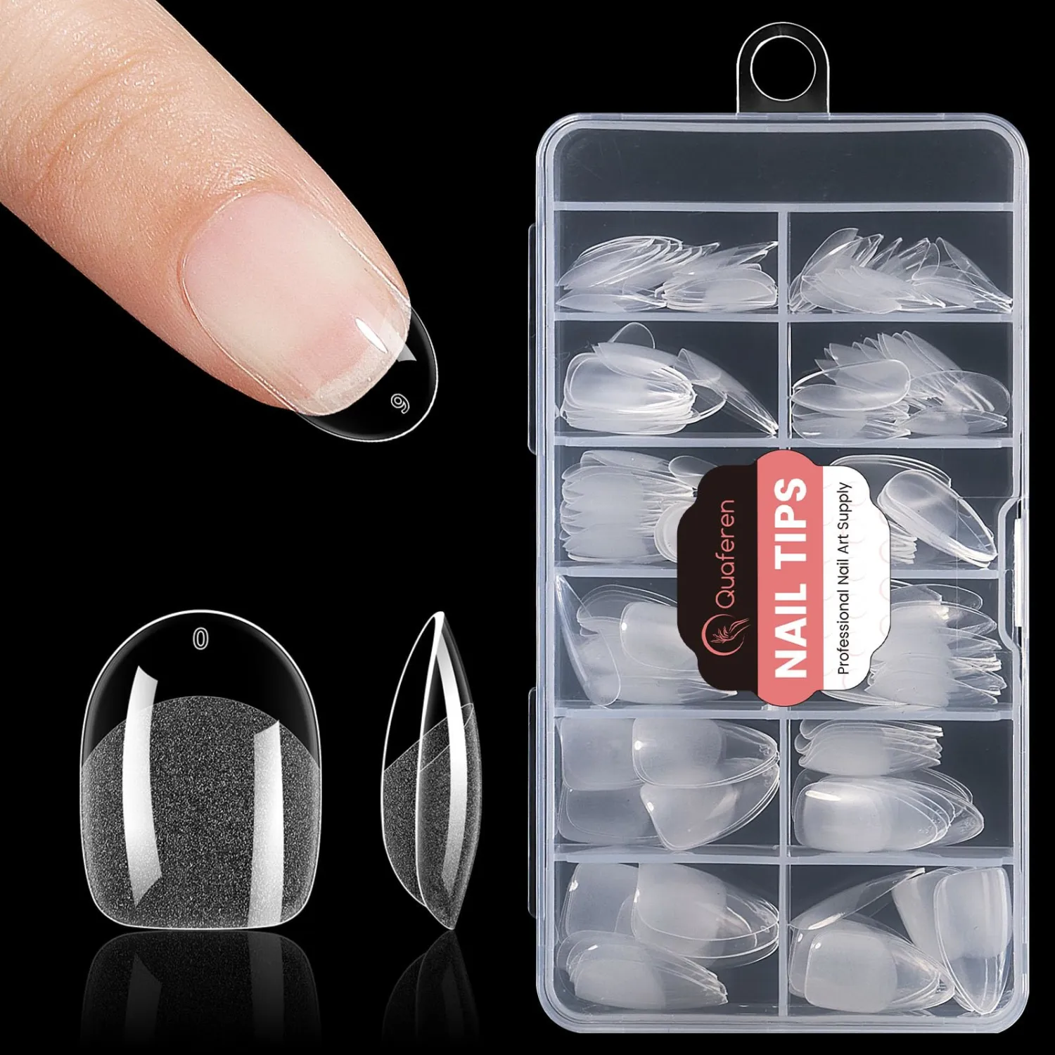 Quaferen Oval Nail Tips Short: 240pcs Pre-shape Acrylic Fake Round Nail Tips - 12 Sizes Soft Gel Full Cover Clear Gelly Press on False Tip for Nail Extension Salon Home
