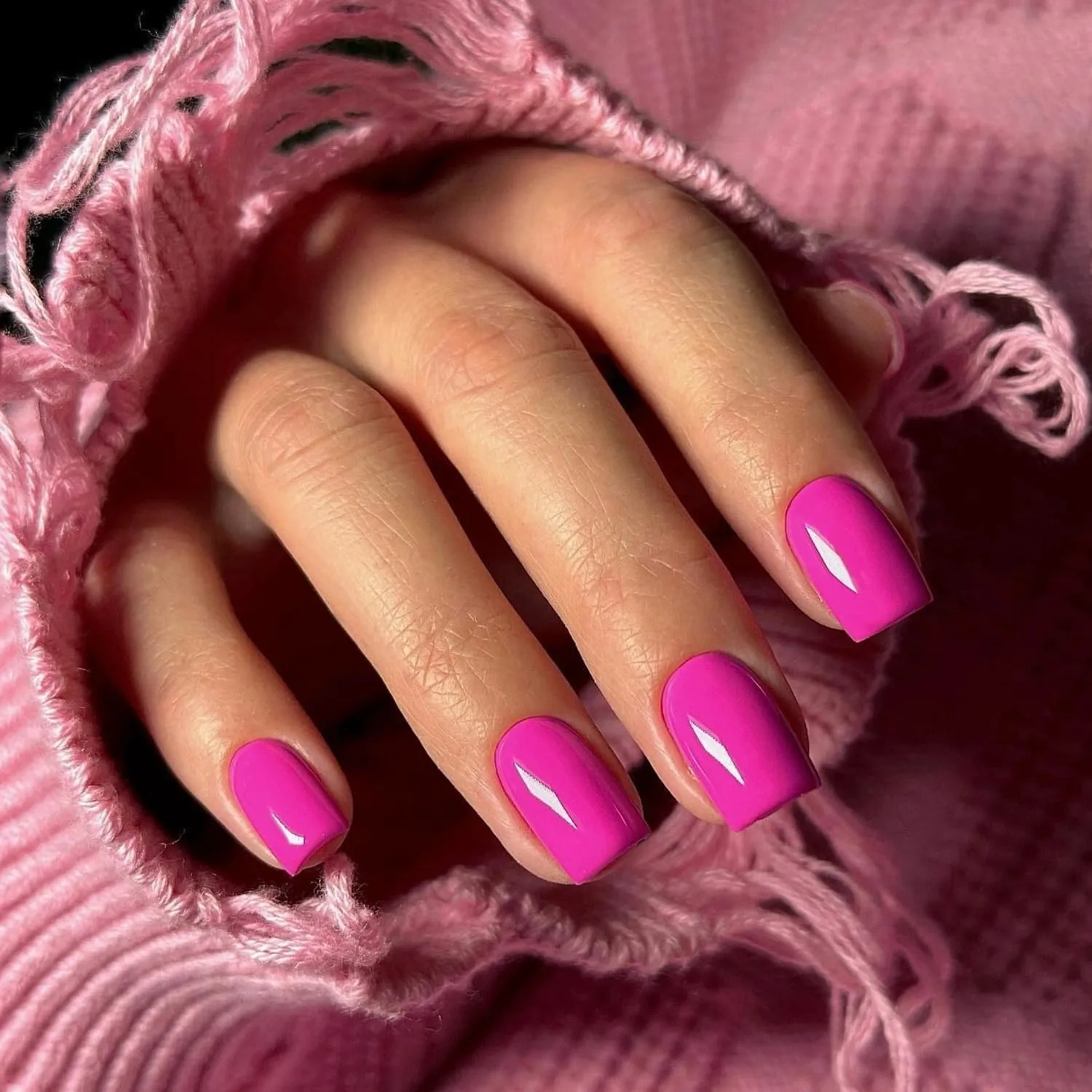 Hot Pink Press on Nails Short Square Fake Nails Glue on Short Square Nails Press ons, Soft Gel Acrylic Glue on Nail Stick on for Women Thick Reusable Solid Color 24pcs