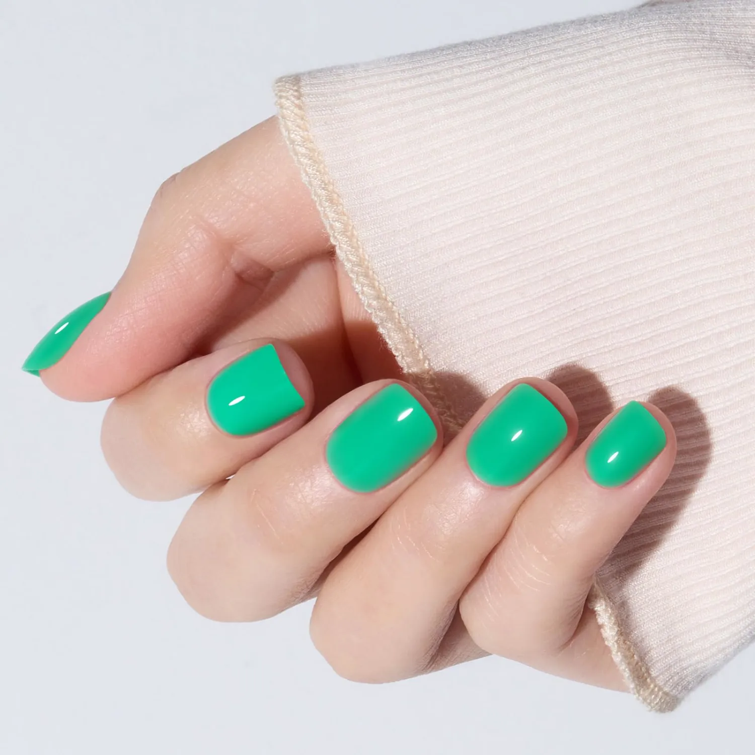 Modelones Extra Short Press on Nails, Vivid Green Squoval Fake Nails, Reusable Nail Kit with Nail Glue Adhesive Tabs Mini Nail File, Nails Press Ons 32Pcs 16 Sizes, Spring Women Girl Gift