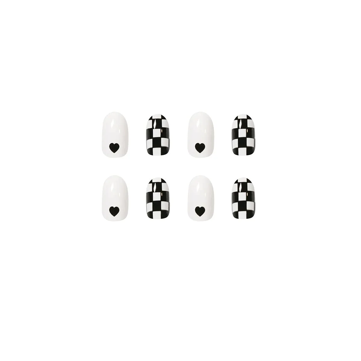 MISUD Press on Nails - Short Oval Glue on Nails with Black White, Acrylic Checkered Design 24 pcs