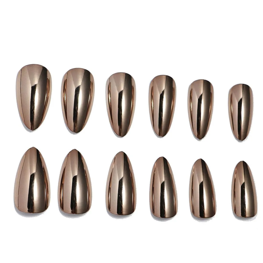 Gold Press on Nails Almond Short Medium Fake Nails with Glossy Chrome Designs Full Cover Manicure Acrylic Fake Nails False Nails for Wedding Fantasy Gel Pressons stick on nail for Women