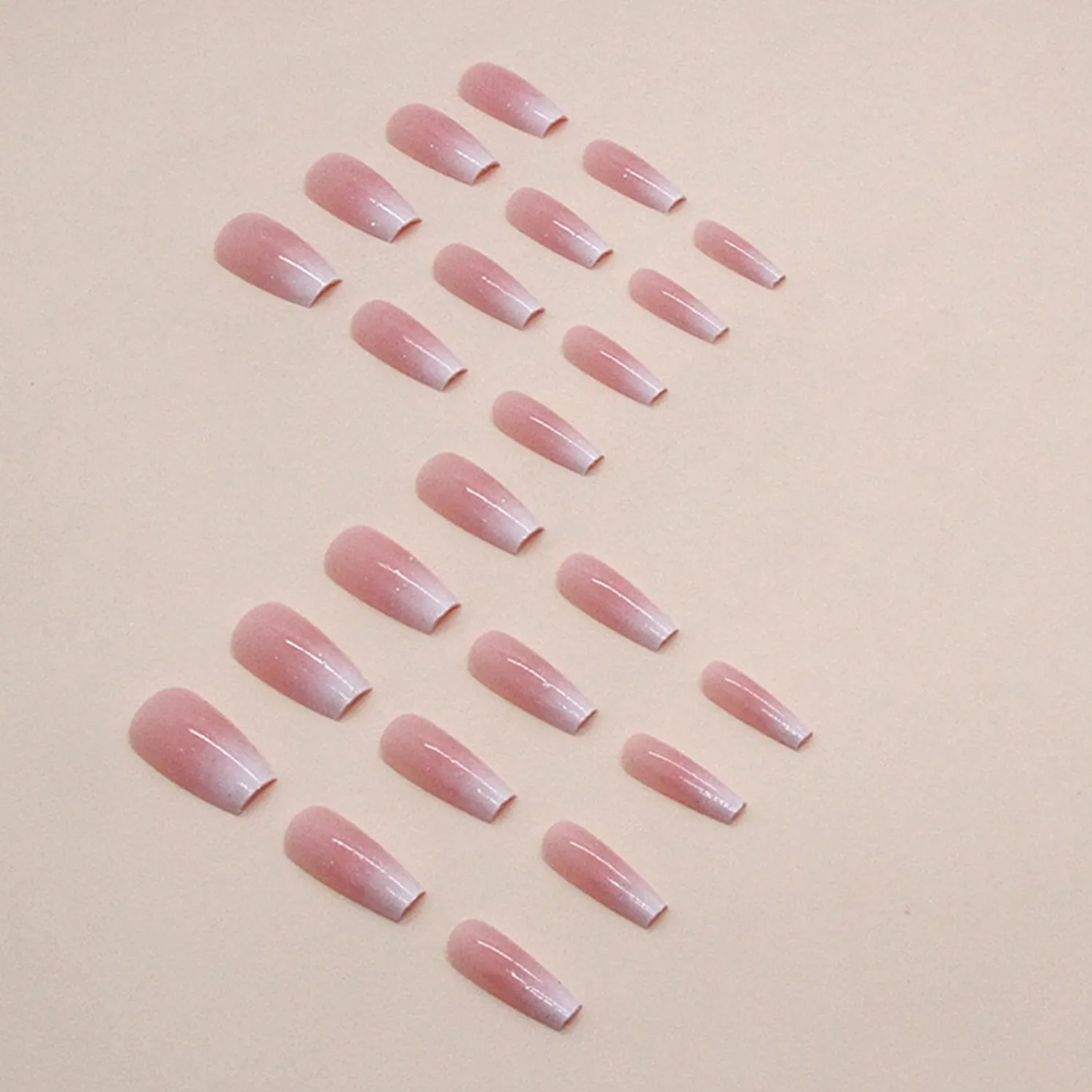 Nails Press ons，Medium Press on Nails Coffin Ombre Pink Fake Nail with Glitter Powder Press ons Designs Acrylic Artificial False Stick on Nail for Women