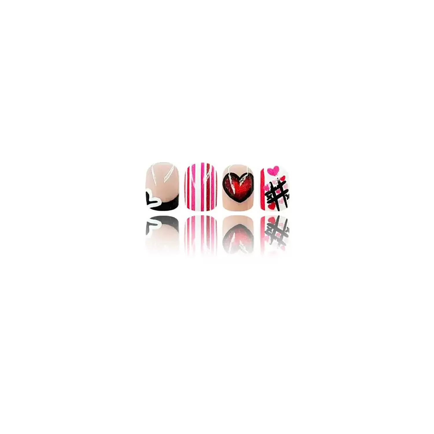 24Pcs Valentines Press on Nails Short Square Fake Nails with Designs Heart French Tip False Nails I Love You XOXO Acrylic Nail Romantic Valentine Full Cover Glue on Nails for Women Holiday Nail Decor