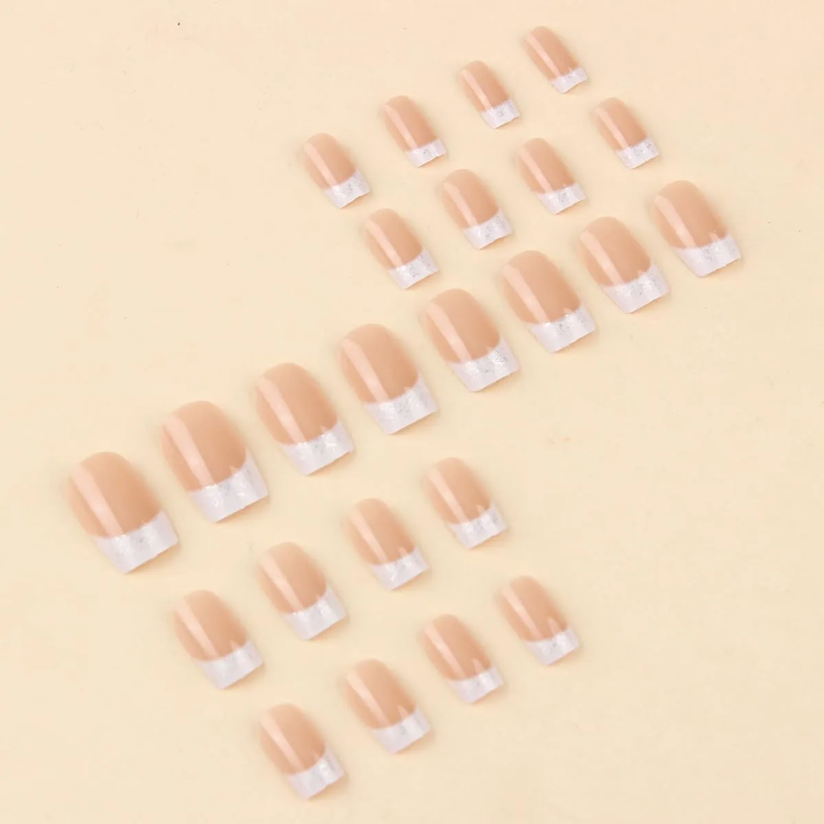 24Pcs White French Tip Press on Nails Medium Square Fake Nails French Glitter Designs Full Cover Stick on Nails Reusable Artificial Nails Nails Nude Pink False Nails for Women Girls Acrylic Nails