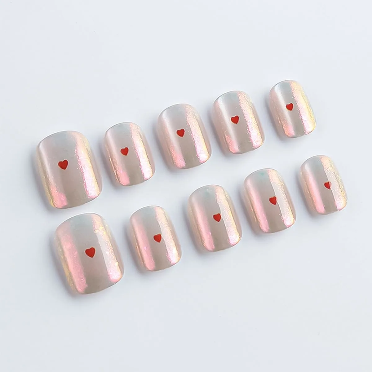 30Pcs Pink Press on Nails Short Oval Fake Nails with Red Heart Designs Cute Glue on Nails Romantic Valentines False Nails Pink Gradient Artificial Acrylic Stick on Nail for Women DIY Manicure Salon