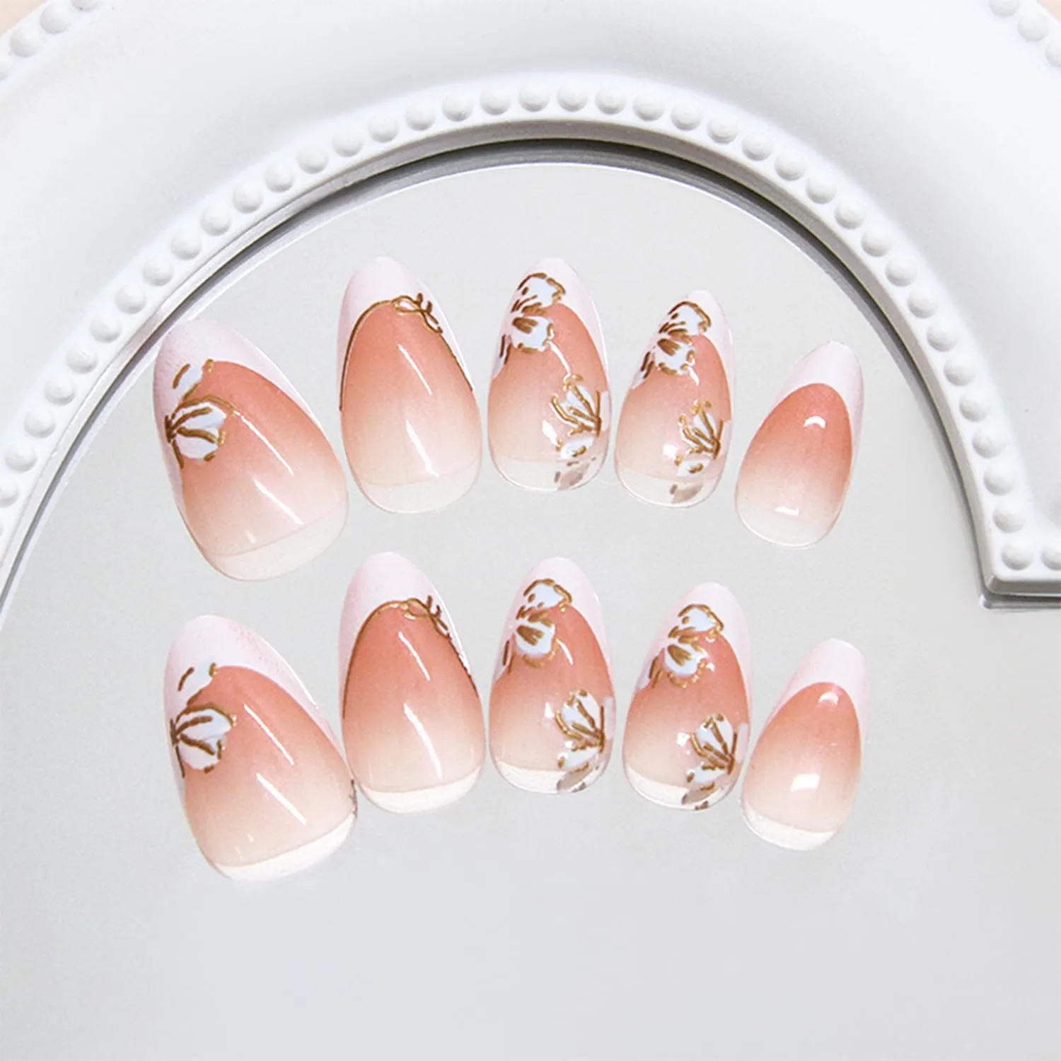 24pcs White French Tip Press on Nails Short Almond Fake Nails with Designs Flower False Nails Bow Acrylic Nails Glue on Nails Summer Floral Full Cover Stick on Nails for Women Nail Decoration