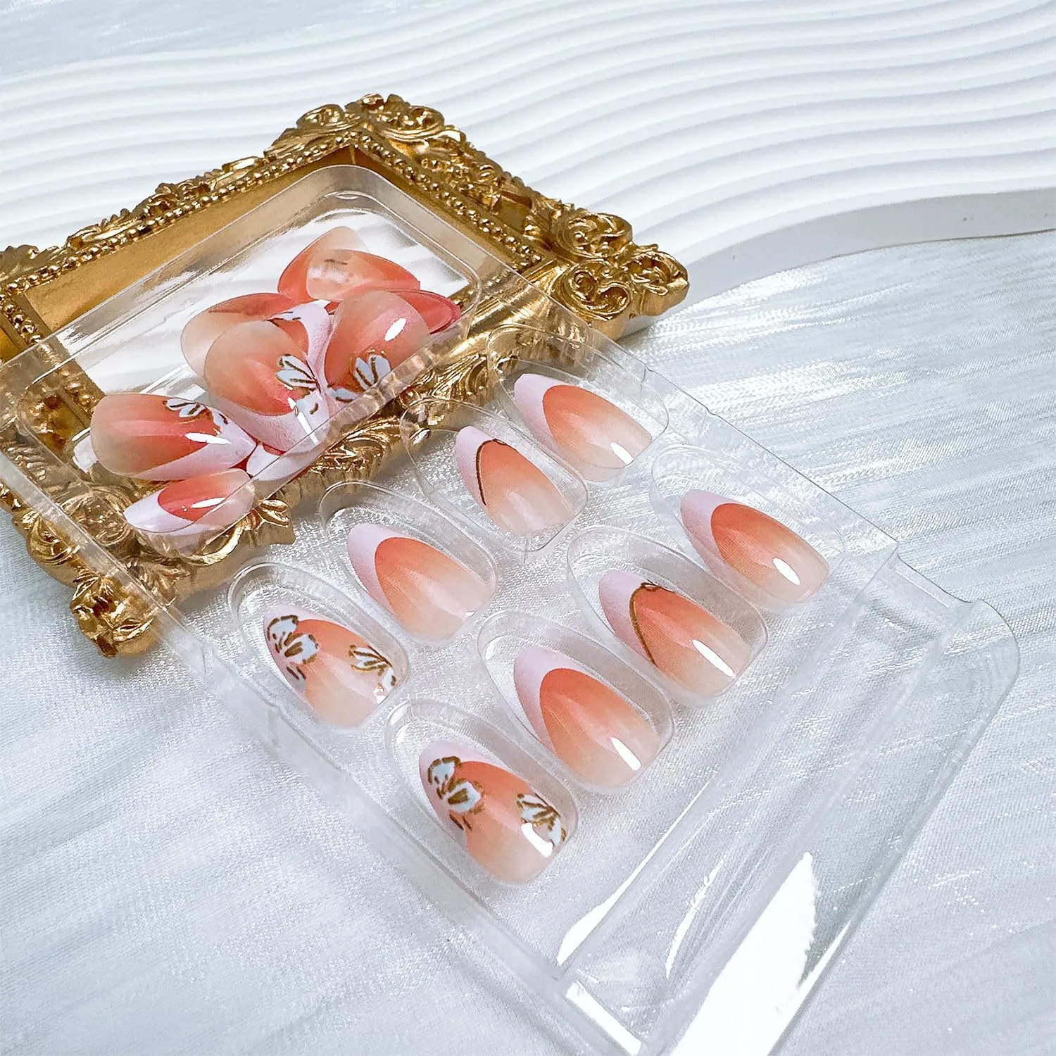 24pcs White French Tip Press on Nails Short Almond Fake Nails with Designs Flower False Nails Bow Acrylic Nails Glue on Nails Summer Floral Full Cover Stick on Nails for Women Nail Decoration