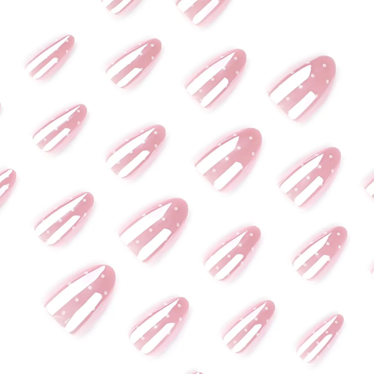 yefiuo Press on Nails Short Almond Aurora Coating Fake Nails Press ons Pink Cute False Nails Glue on Nails with Polka Dots Glossy Design Nail Tips Kit Full Cover Stick on Nails for Women Girls 24Pcs