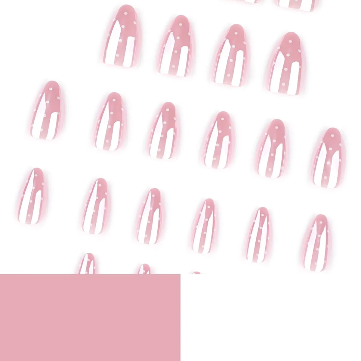 yefiuo Press on Nails Short Almond Aurora Coating Fake Nails Press ons Pink Cute False Nails Glue on Nails with Polka Dots Glossy Design Nail Tips Kit Full Cover Stick on Nails for Women Girls 24Pcs