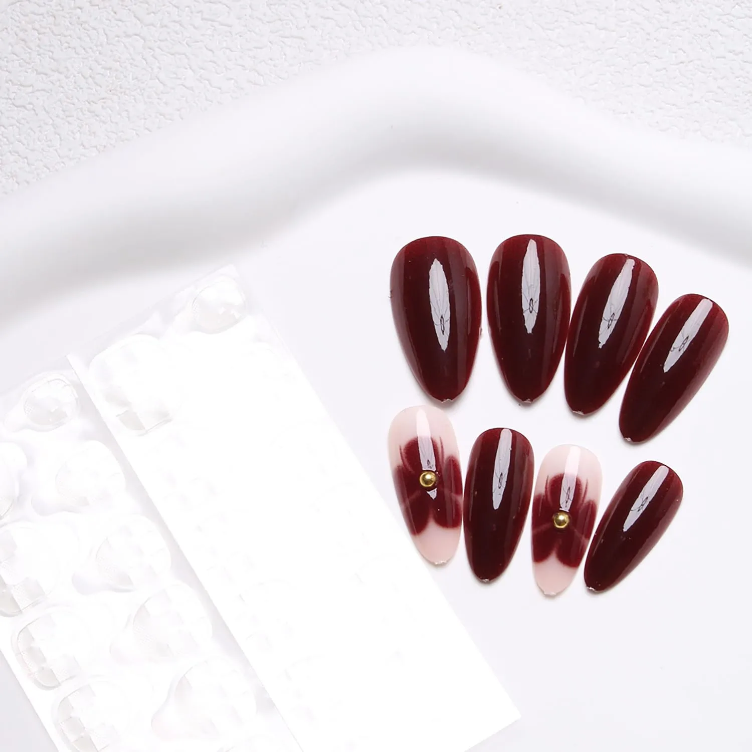 Flower Press On Nails Almond Shaped Fake Nails Spring Red Flower Nail Press Ons With Cute Floral Design False Nails Full Cover Acrylic Stick On Nails Summer Glue On Nail For Women Girls