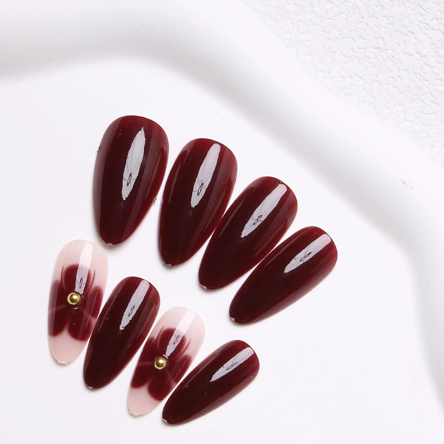 Flower Press On Nails Almond Shaped Fake Nails Spring Red Flower Nail Press Ons With Cute Floral Design False Nails Full Cover Acrylic Stick On Nails Summer Glue On Nail For Women Girls