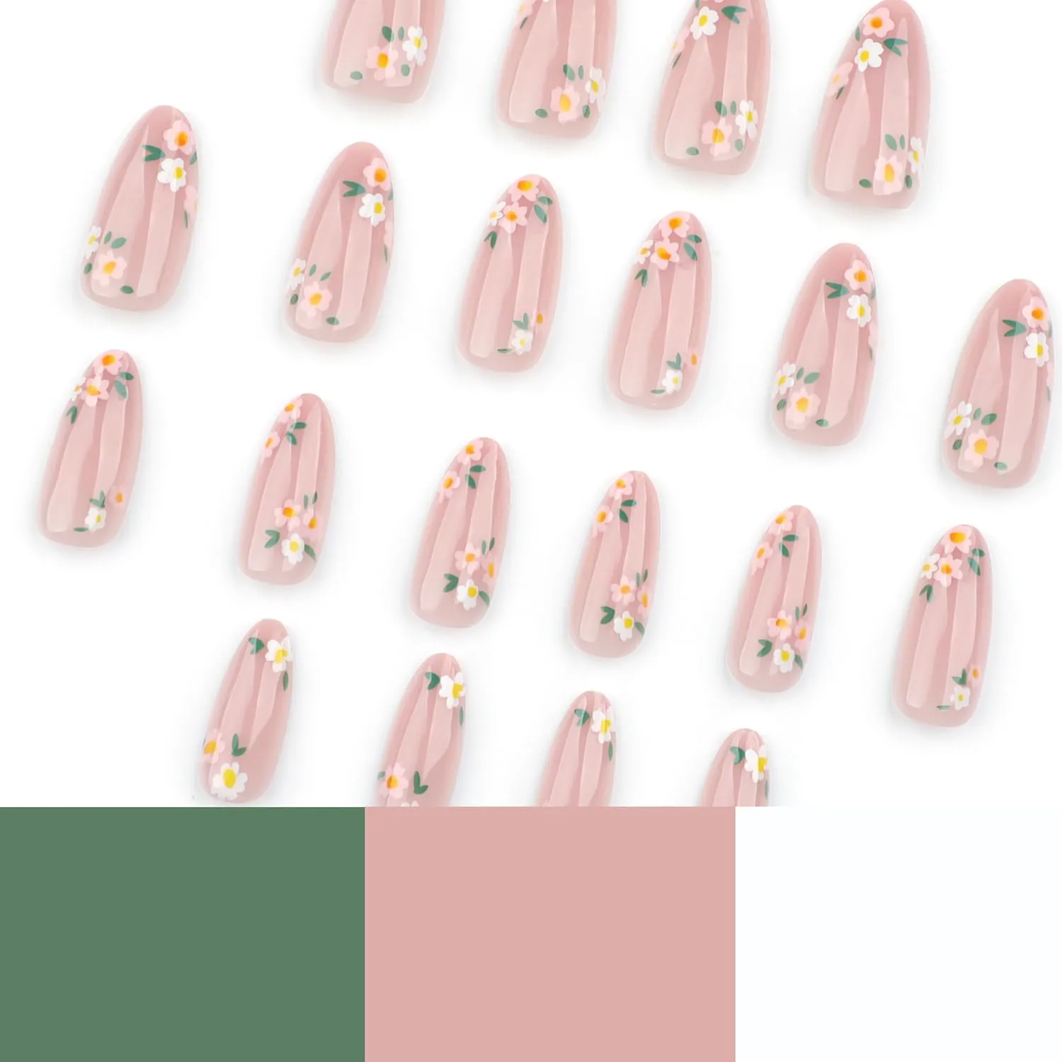 Spring Press On Nails Almond Shaped Flower Fake Nails With Daisy Floral Design Nail Press Ons Pink False Nails Spring Summer Nail Decoration Stick On Nails Glue On Nail For Women Girls