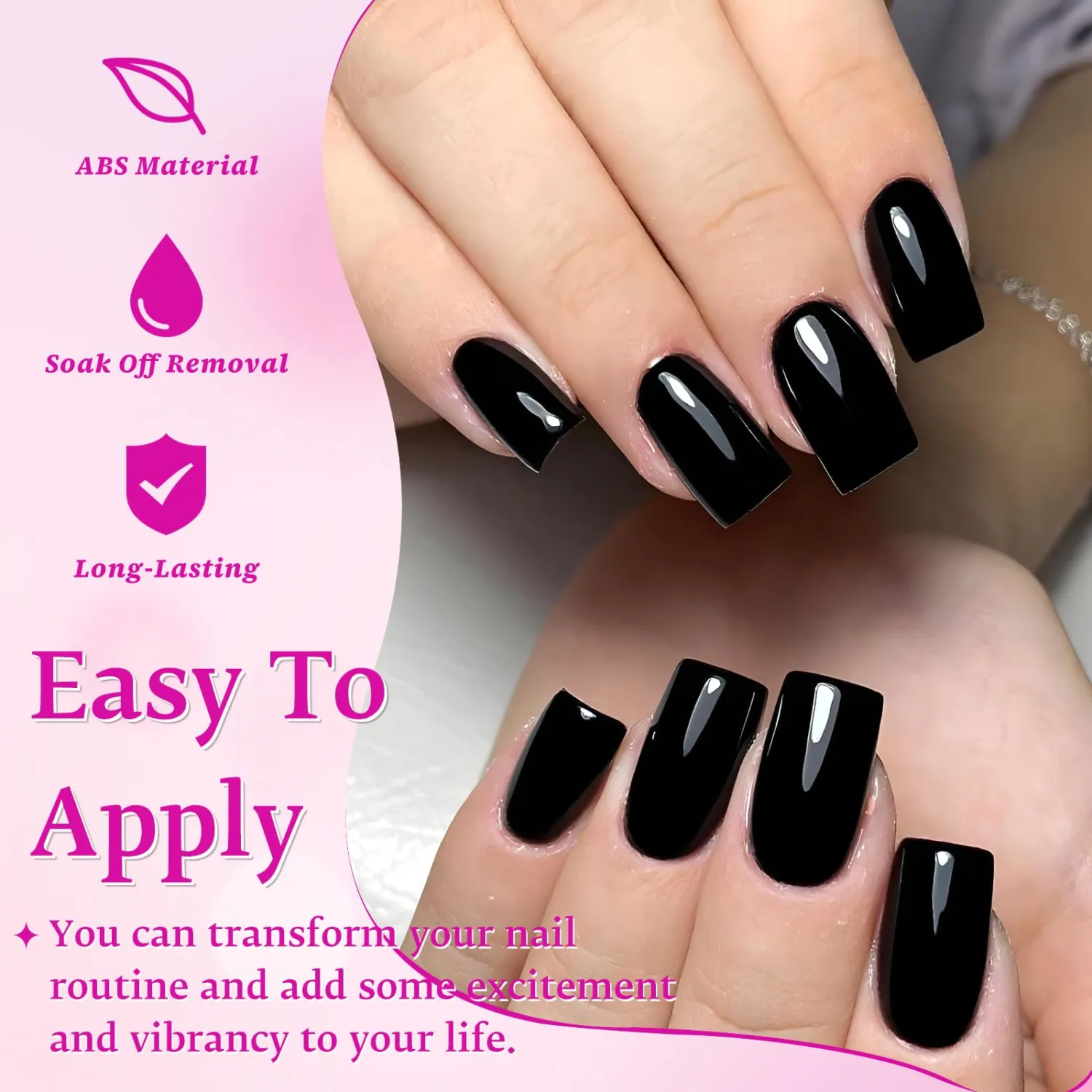240pc Black Press on Nails Short Fake Nails with Adhesive Tabs, Square Nails Press ons Black Glue on Nails Short Acrylic Nails Square Stick False Artificial Fingernail for Women Girls