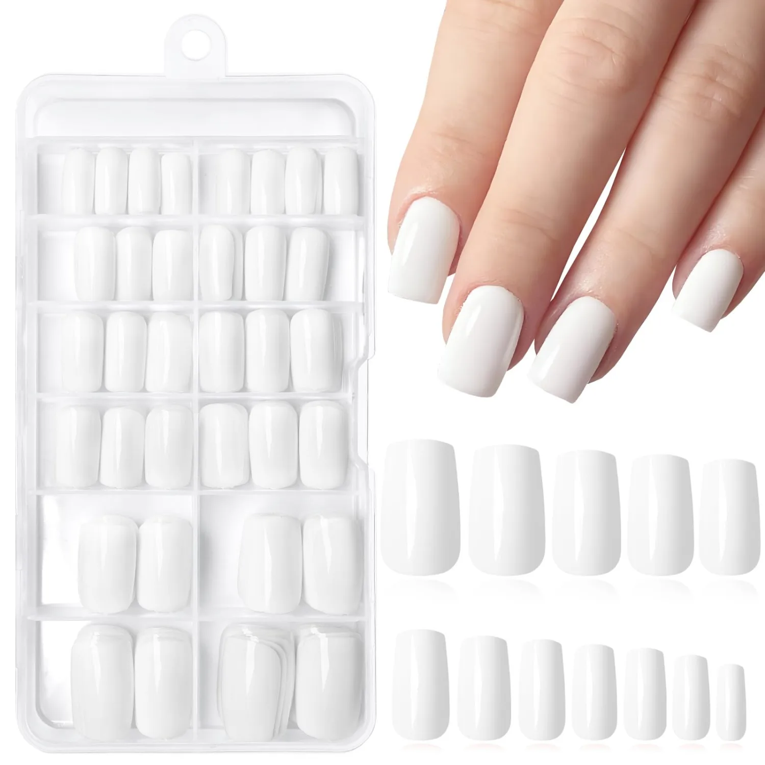 240pc White Press on Nails Short Square Fake Nails with Adhesive Tabs, Square Nails Press ons Short Glue on Nails White Acrylic Nails Stick False Artificial Fingernail for Women Girls