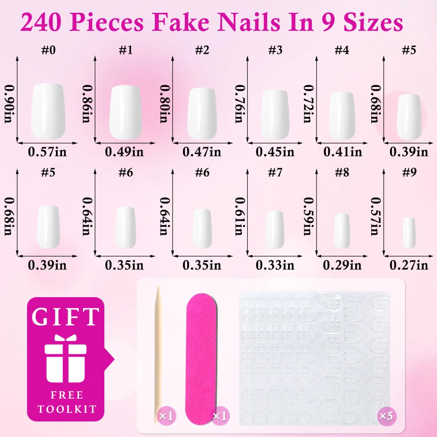 240pc White Press on Nails Short Square Fake Nails with Adhesive Tabs, Square Nails Press ons Short Glue on Nails White Acrylic Nails Stick False Artificial Fingernail for Women Girls
