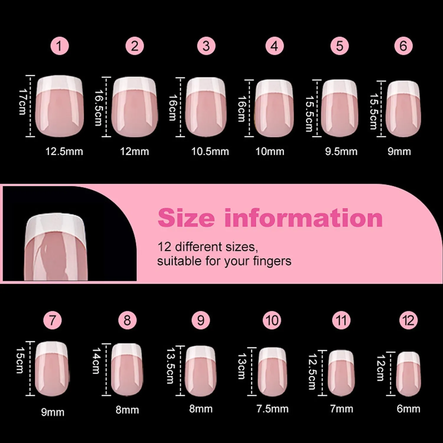 IMRAIN 120 Pieces Press on Nails Short Square Fake Nails White French Gel False Nail Tips Full Cover Acrylic Nude Glue on Nails for Women Nail Art DIY Decoration 12 Sizes