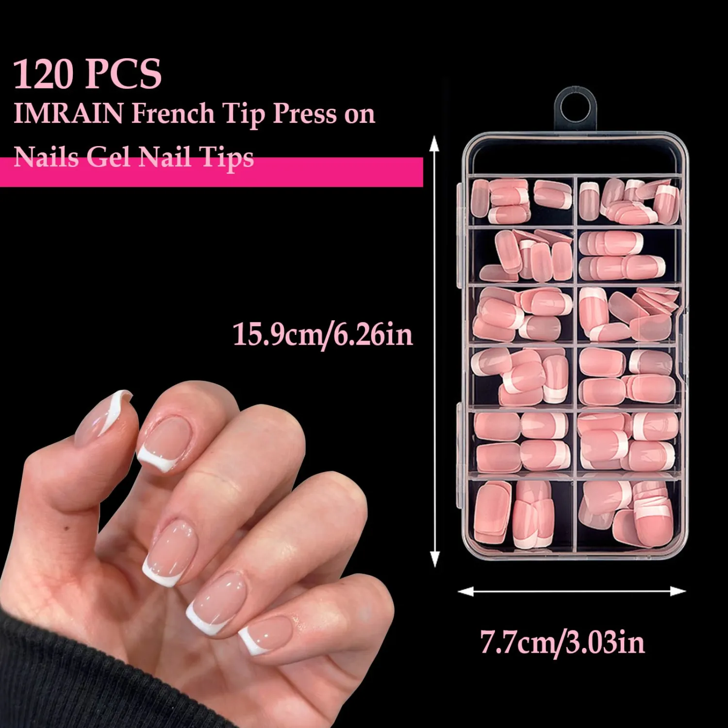 IMRAIN 120 Pieces Press on Nails Short Square Fake Nails White French Gel False Nail Tips Full Cover Acrylic Nude Glue on Nails for Women Nail Art DIY Decoration 12 Sizes