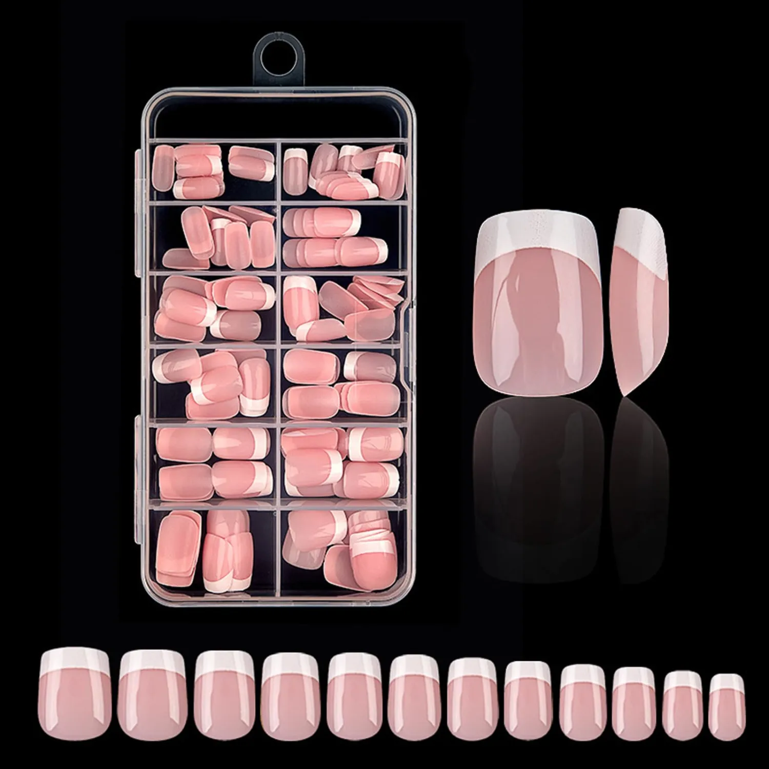 IMRAIN 120 Pieces Press on Nails Short Square Fake Nails White French Gel False Nail Tips Full Cover Acrylic Nude Glue on Nails for Women Nail Art DIY Decoration 12 Sizes